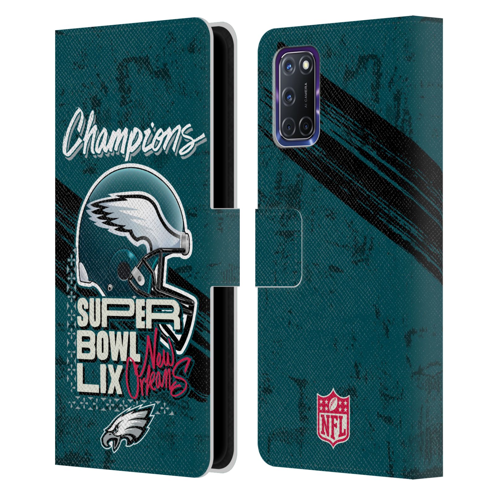 NFL MEISTER DES SUPER BOWL LIX 2025 BRIEFTASCHE HUELLE AUS LEDER FÜR OPPO HANDYS - Bild 9 von 10