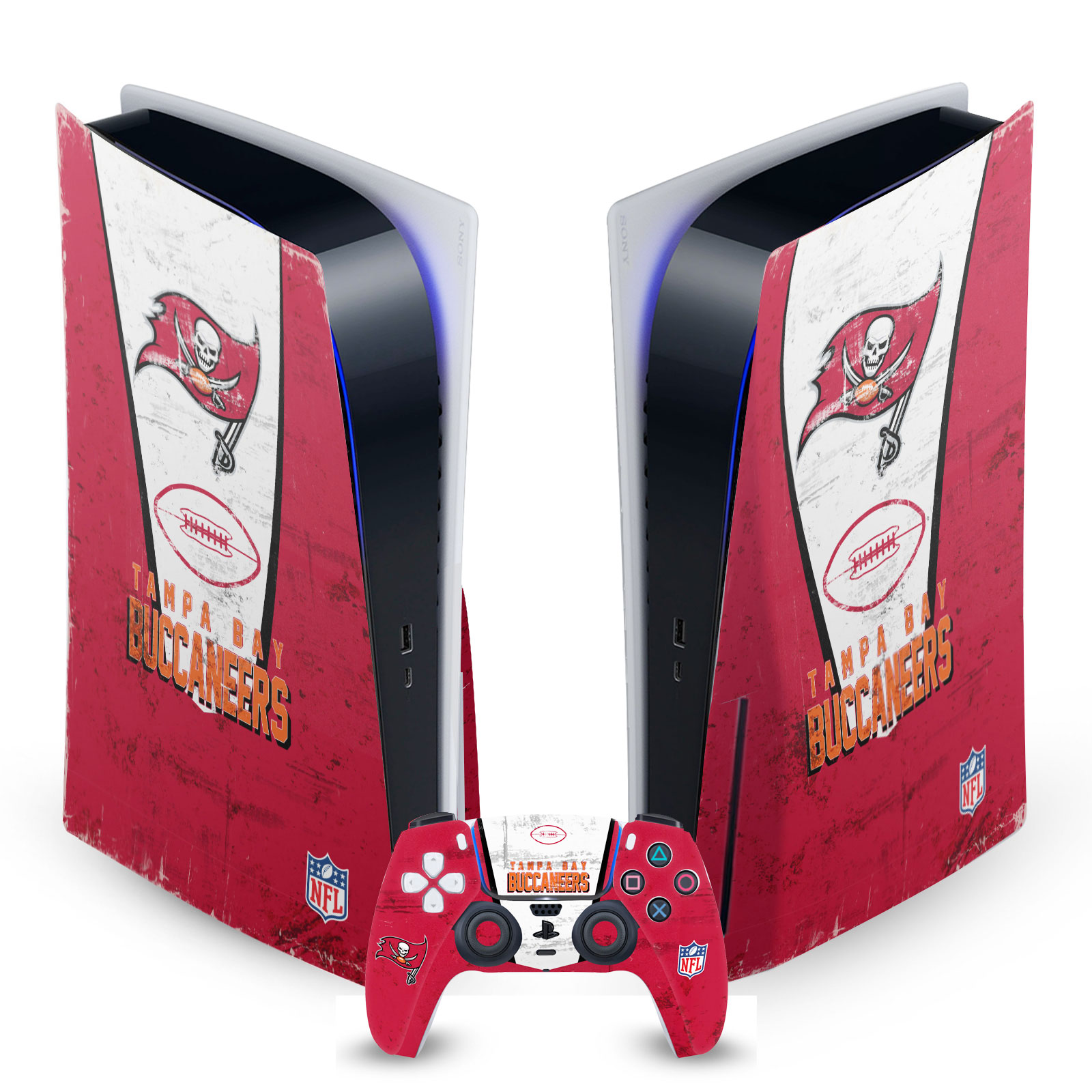 OFFICIAL NFL TAMPA BAY BUCCANEERS VINYL SKIN FOR SONY PS5 DISC EDITION BUNDLE