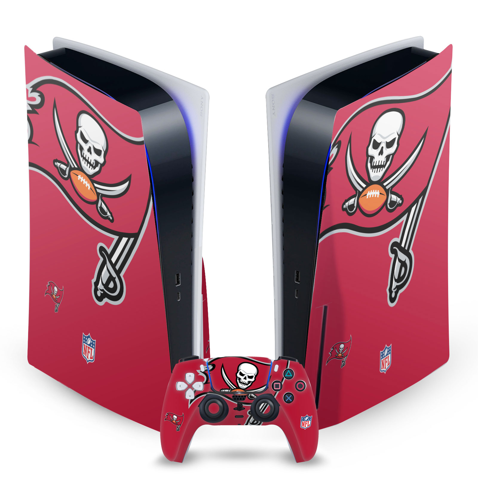 OFFICIAL NFL TAMPA BAY BUCCANEERS VINYL SKIN FOR SONY PS5 DISC EDITION BUNDLE