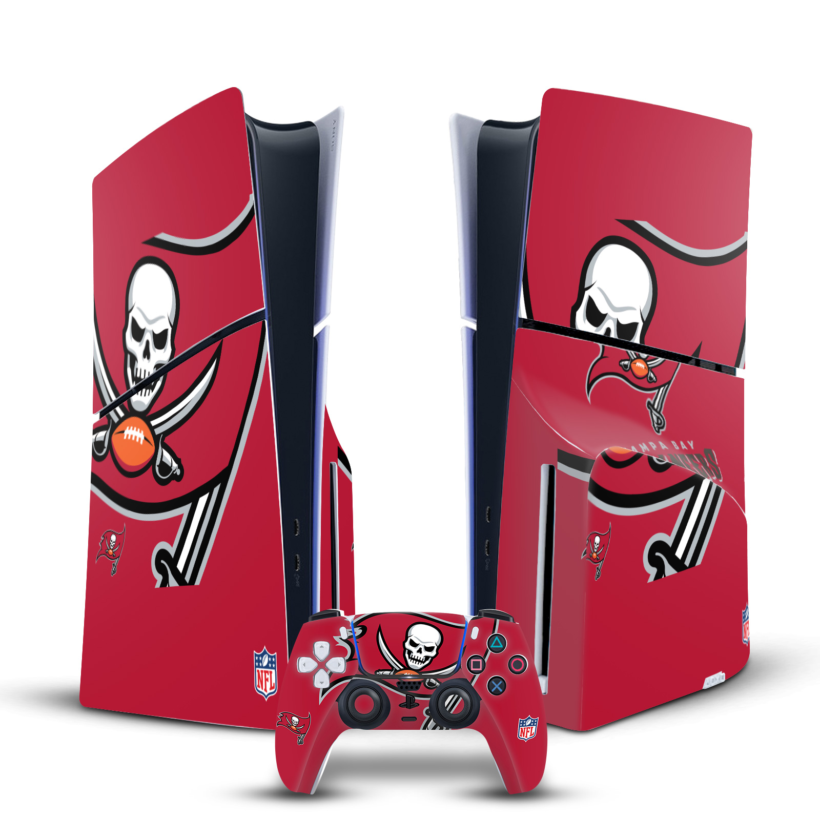 NFL TAMPA BAY BUCCANEERS VINYL SKIN FOR SONY PS5 SLIM DISC CONSOLE & CONTROLLER