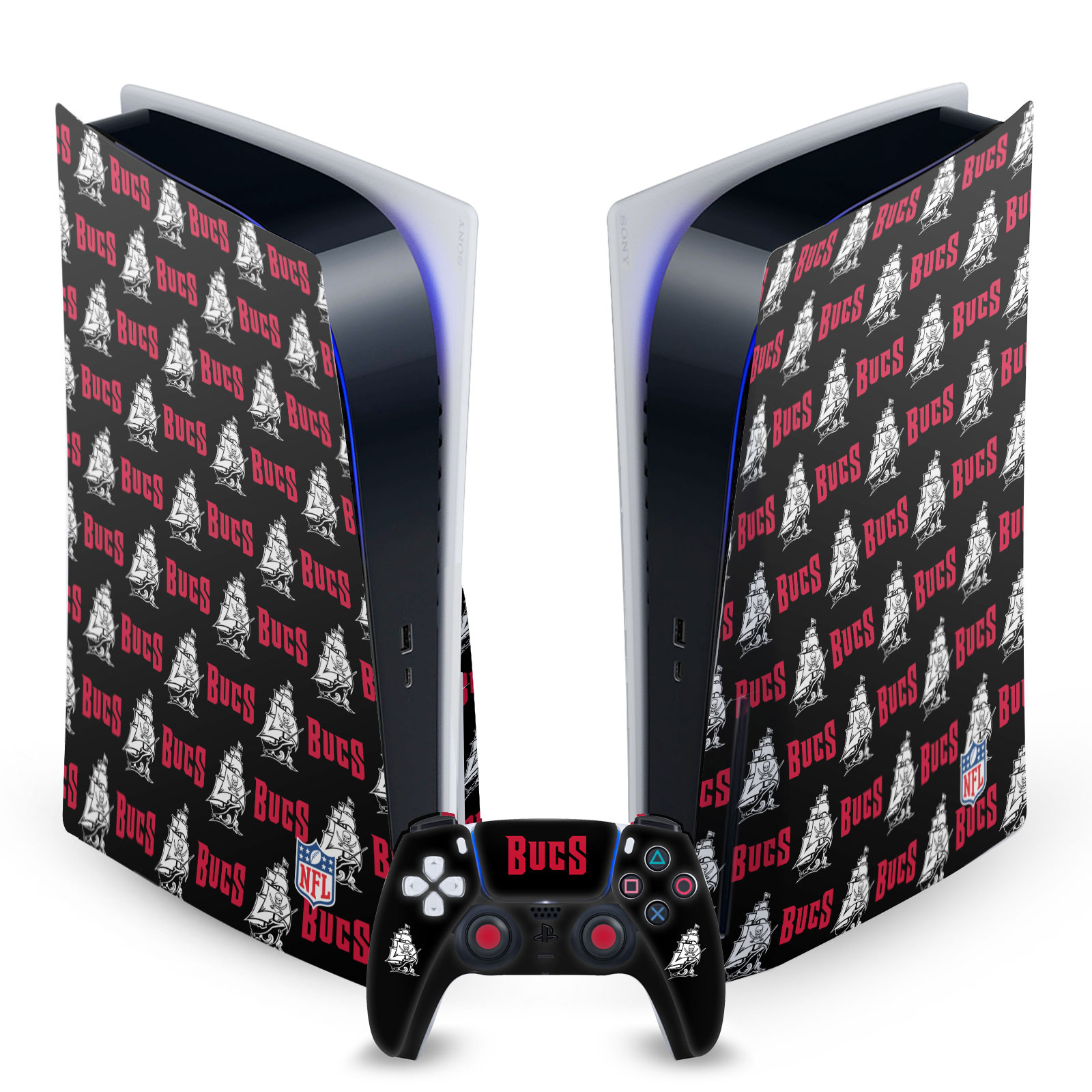 OFFICIAL NFL TAMPA BAY BUCCANEERS VINYL SKIN FOR SONY PS5 DISC EDITION BUNDLE