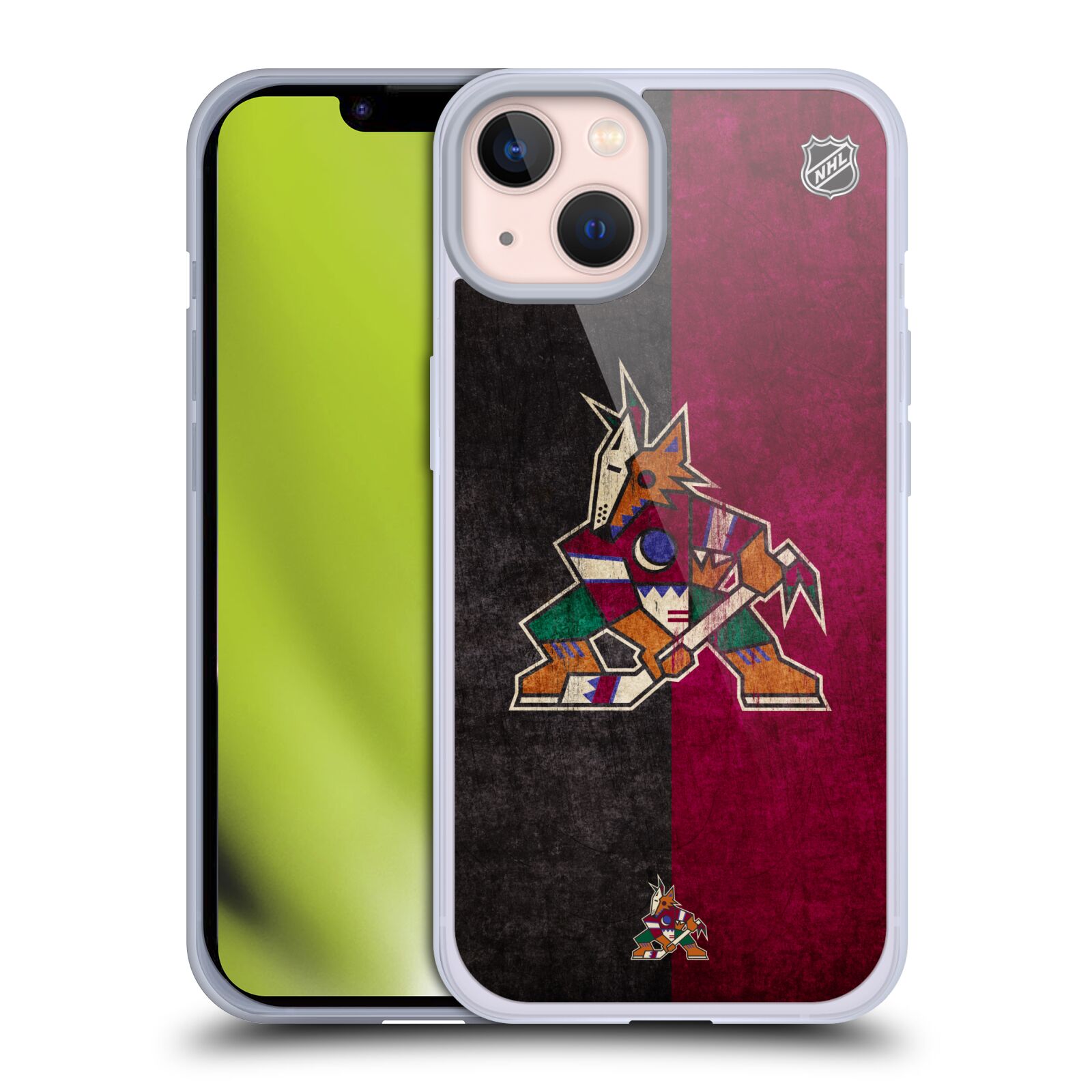 Silikonové pouzdro na mobil Apple iPhone 13 - NHL - Půlené logo Arizona Coyotes (Silikonový kryt, obal, pouzdro na mobilní telefon Apple iPhone 13 s licencovaným motivem NHL - Půlené logo Arizona Coyotes)