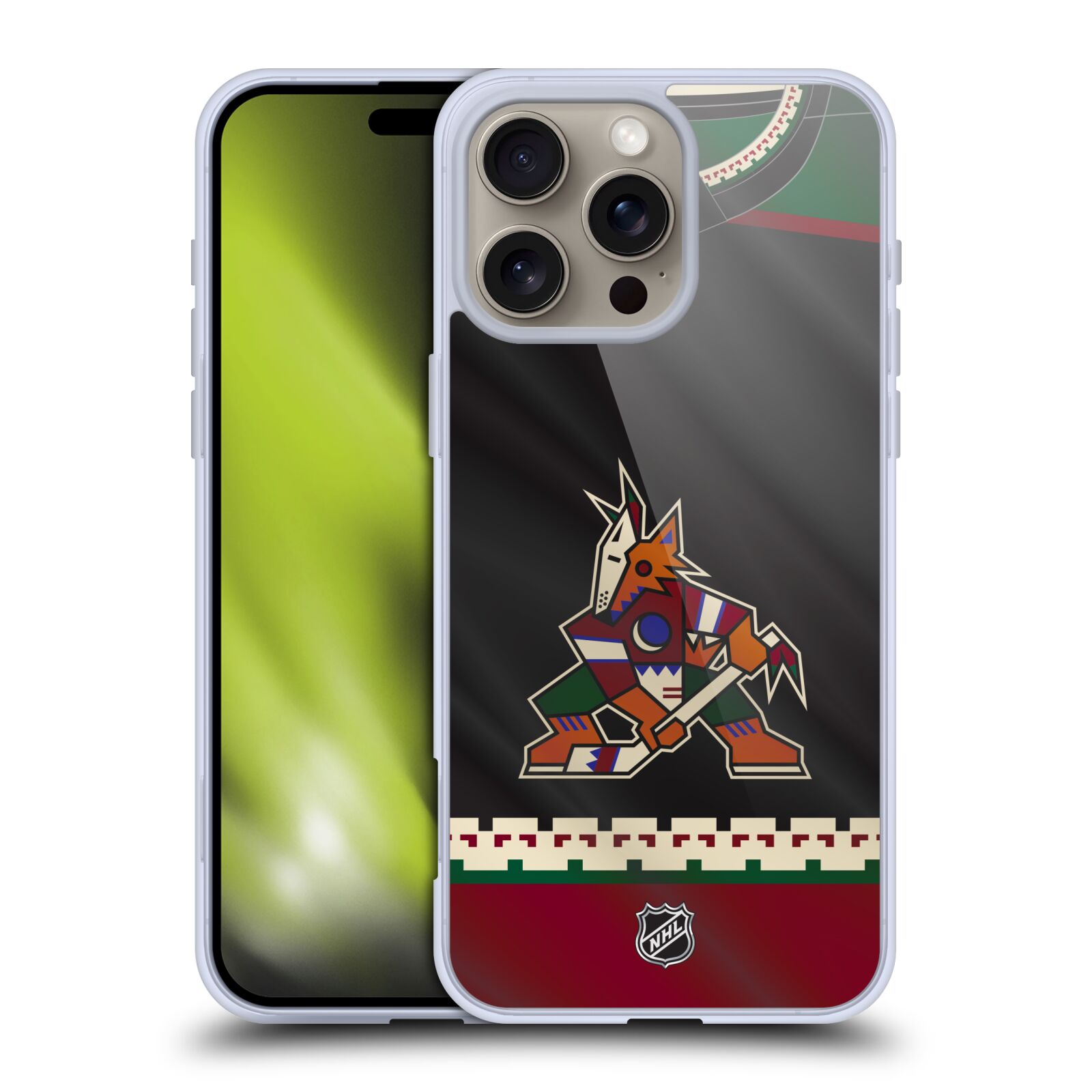 Silikonové lesklé pouzdro Apple iPhone 16 Pro Max - NHL - Dres Arizona Coyotes (Lesklý silikonový kryt, obal, pouzdro na mobilní telefon Apple iPhone 16 Pro Max s licencovaným motivem NHL - Dres Arizona Coyotes)