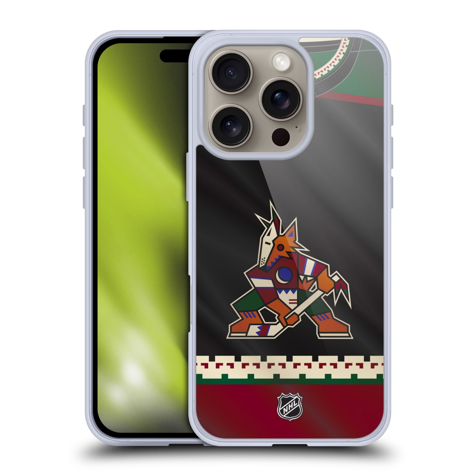 Silikonové lesklé pouzdro Apple iPhone 16 Pro - NHL - Dres Arizona Coyotes (Lesklý silikonový kryt, obal, pouzdro na mobilní telefon Apple iPhone 16 Pro s licencovaným motivem NHL - Dres Arizona Coyotes)