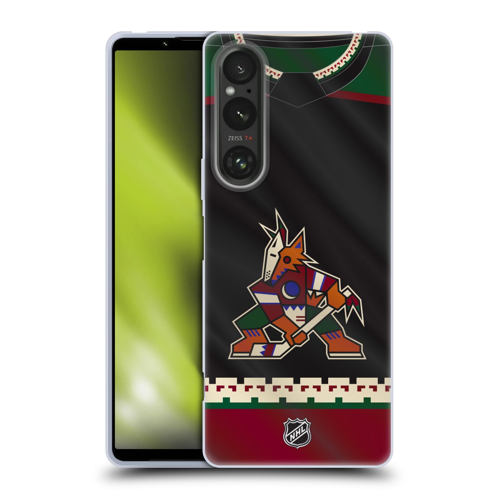 Silikonové pouzdro na mobil Sony Xperia 1 V - NHL - Dres Arizona Coyotes (Silikonový kryt, obal, pouzdro na mobilní telefon Sony Xperia 1 V s licencovaným motivem NHL - Dres Arizona Coyotes)