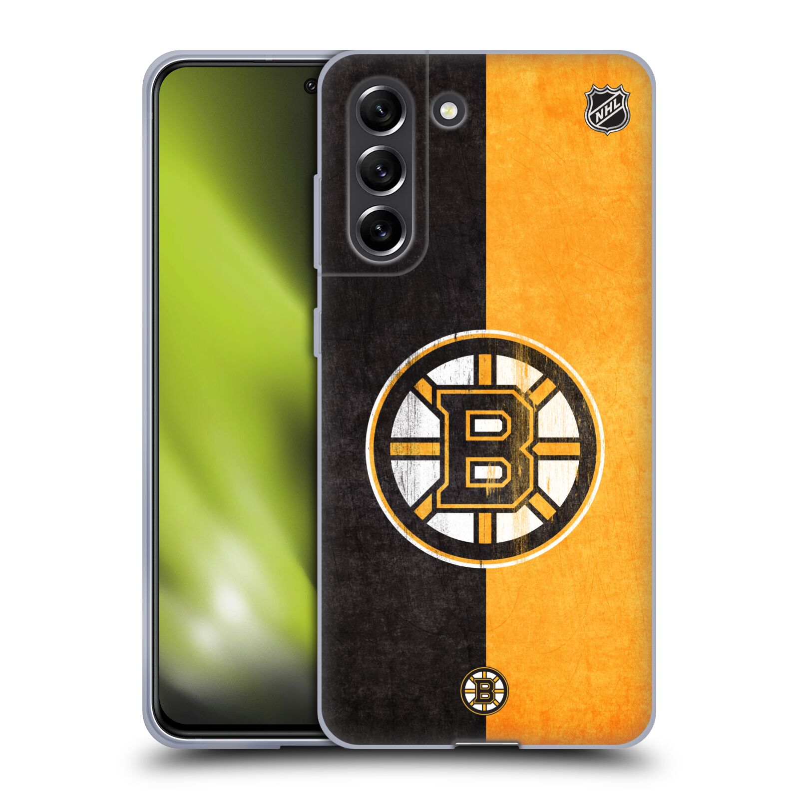 Silikonové pouzdro na mobil Samsung Galaxy S21 5G - NHL - Půlené logo Boston Bruins (Silikonový kryt, obal, pouzdro na mobilní telefon Samsung Galaxy S21 FE 5G s licencovaným motivem NHL - Půlené logo Boston Bruins)