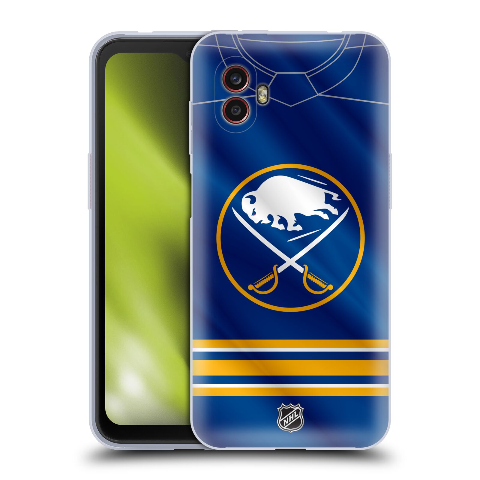 Silikonové pouzdro - Samsung Galaxy Xcover 6 Pro - NHL - Dres Buffalo Sabres (Silikonový kryt, obal, pouzdro na mobilní telefon Samsung Galaxy Xcover 6 Pro s licencovaným motivem NHL - Dres Buffalo Sabres)