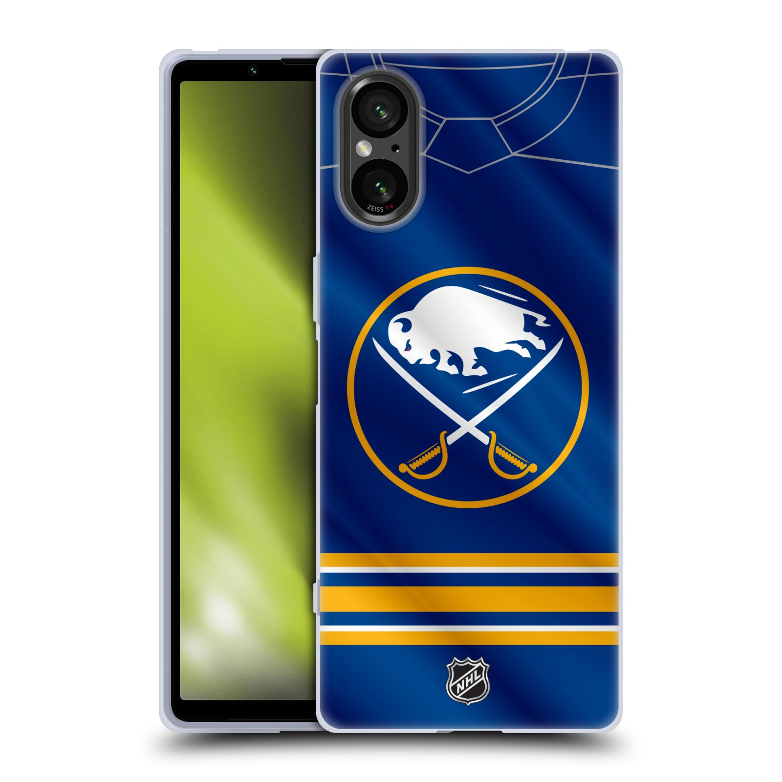 Silikonové pouzdro - Sony Xperia 5 V - NHL - Dres Buffalo Sabres (Silikonový kryt, obal, pouzdro na mobilní telefon Sony Xperia 5 V s licencovaným motivem NHL - Dres Buffalo Sabres)