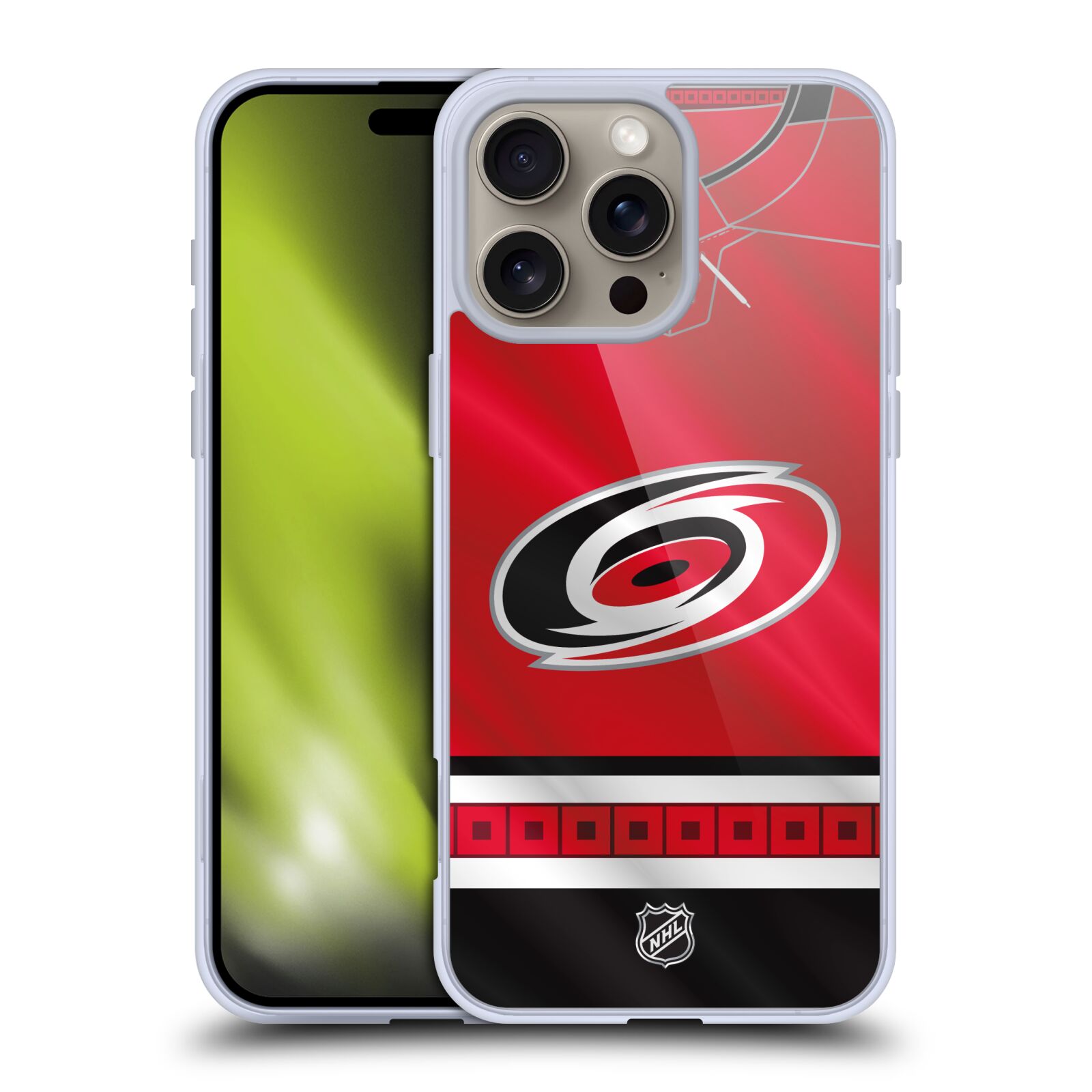 Silikonové lesklé pouzdro Apple iPhone 16 Pro Max - NHL - Dres Carolina Hurricanes (Lesklý silikonový kryt, obal, pouzdro na mobilní telefon Apple iPhone 16 Pro Max s licencovaným motivem NHL - Dres Carolina Hurricanes)