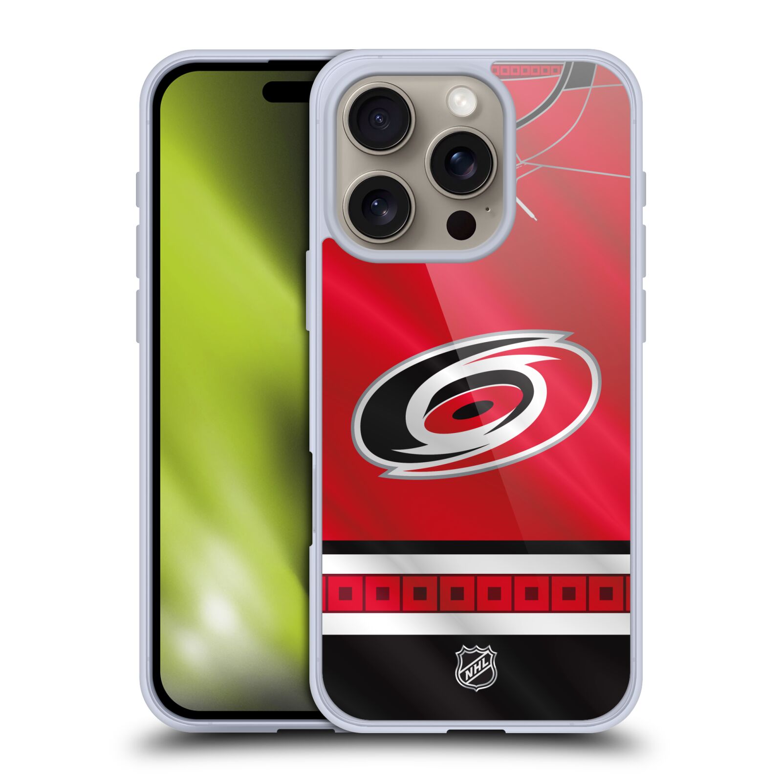 Silikonové lesklé pouzdro Apple iPhone 16 Pro - NHL - Dres Carolina Hurricanes (Lesklý silikonový kryt, obal, pouzdro na mobilní telefon Apple iPhone 16 Pro s licencovaným motivem NHL - Dres Carolina Hurricanes)