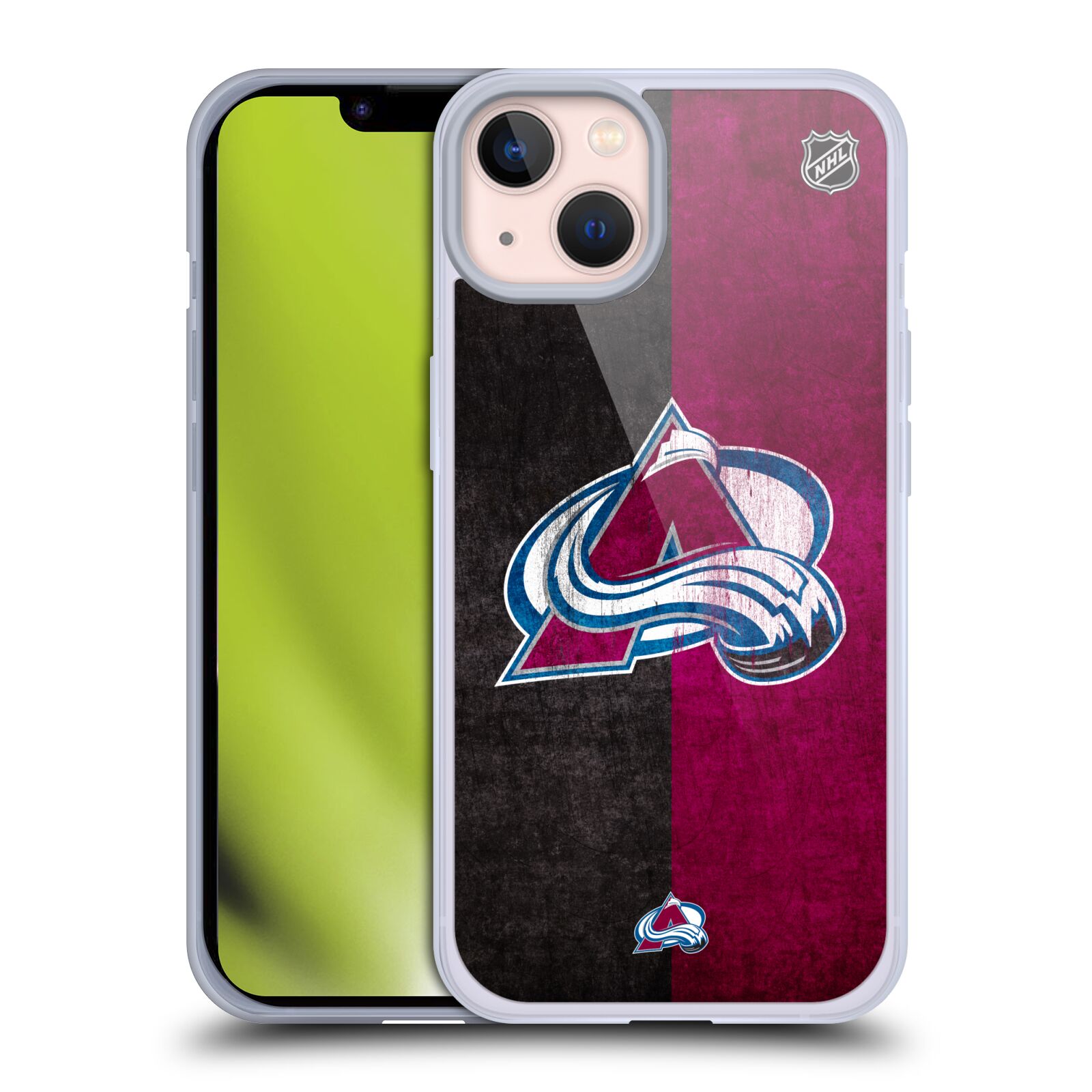 Silikonové pouzdro na mobil Apple iPhone 13 - NHL - Půlené logo Colorado Avalanche (Silikonový kryt, obal, pouzdro na mobilní telefon Apple iPhone 13 s licencovaným motivem NHL - Půlené logo Colorado Avalanche)
