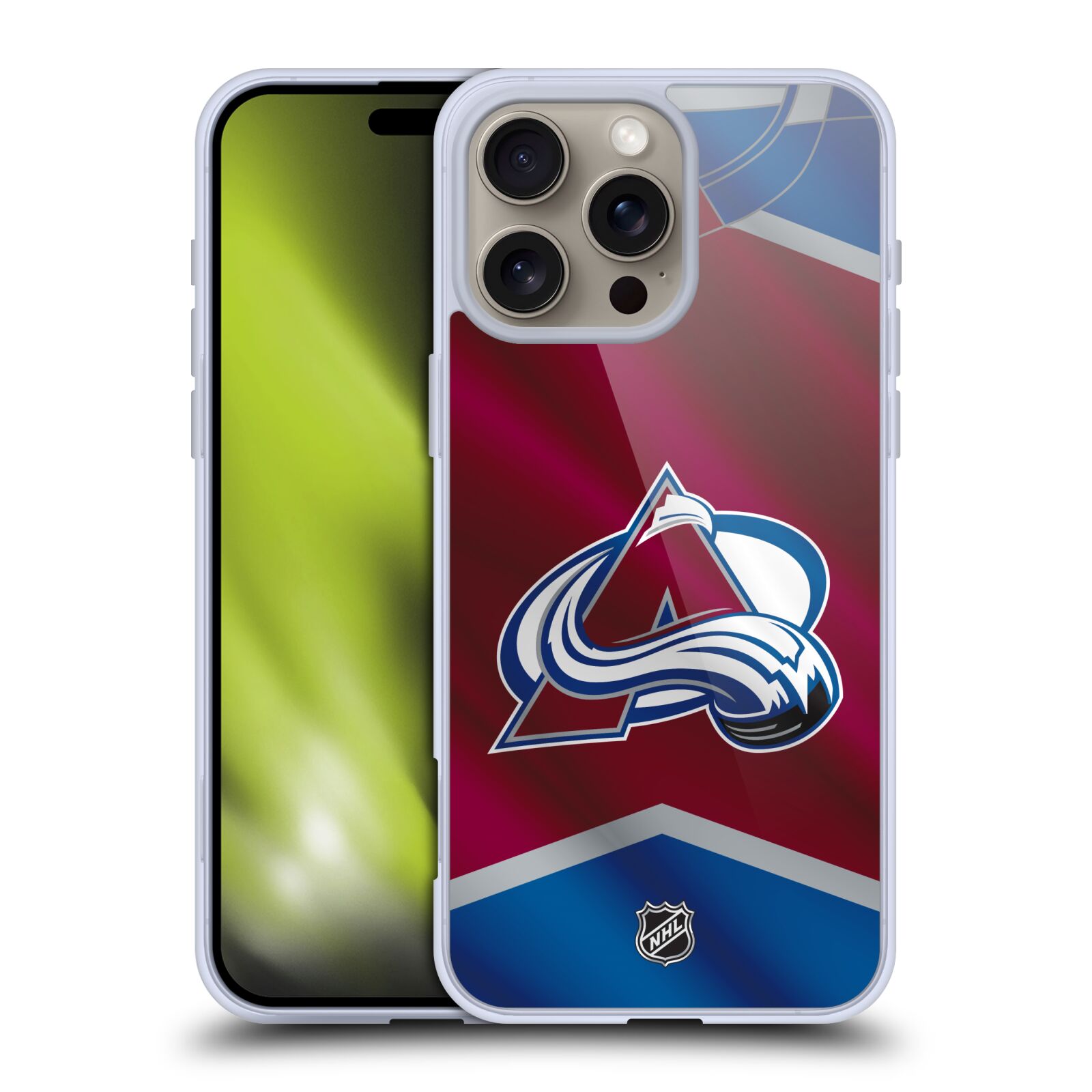 Silikonové lesklé pouzdro Apple iPhone 16 Pro Max - NHL - Dres Colorado Avalanche (Lesklý silikonový kryt, obal, pouzdro na mobilní telefon Apple iPhone 16 Pro Max s licencovaným motivem NHL - Dres Colorado Avalanche)