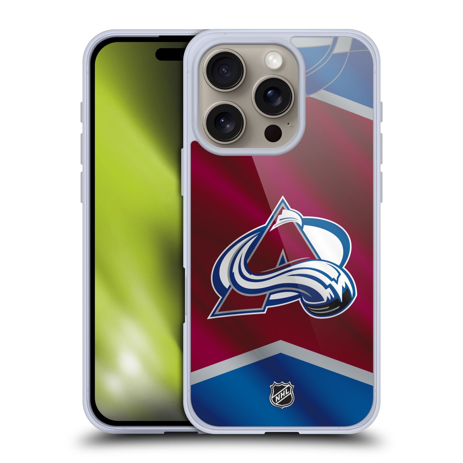 Silikonové lesklé pouzdro Apple iPhone 16 Pro - NHL - Dres Colorado Avalanche (Lesklý silikonový kryt, obal, pouzdro na mobilní telefon Apple iPhone 16 Pro s licencovaným motivem NHL - Dres Colorado Avalanche)