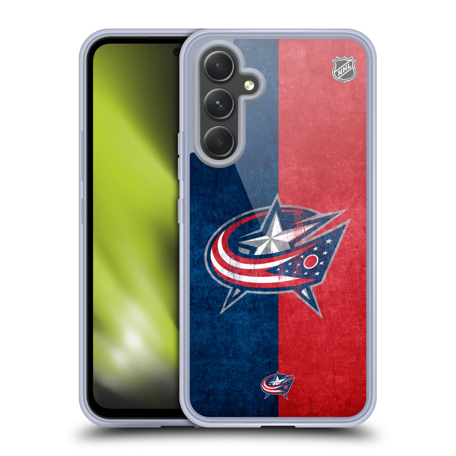 Silikonové pouzdro na mobil Samsung Galaxy A54 5G - NHL - Půlené logo Columbus Blue Jackets (Silikonový kryt, obal, pouzdro na mobilní telefon Samsung Galaxy A54 5G s licencovaným motivem NHL - Půlené logo Columbus Blue Jackets)