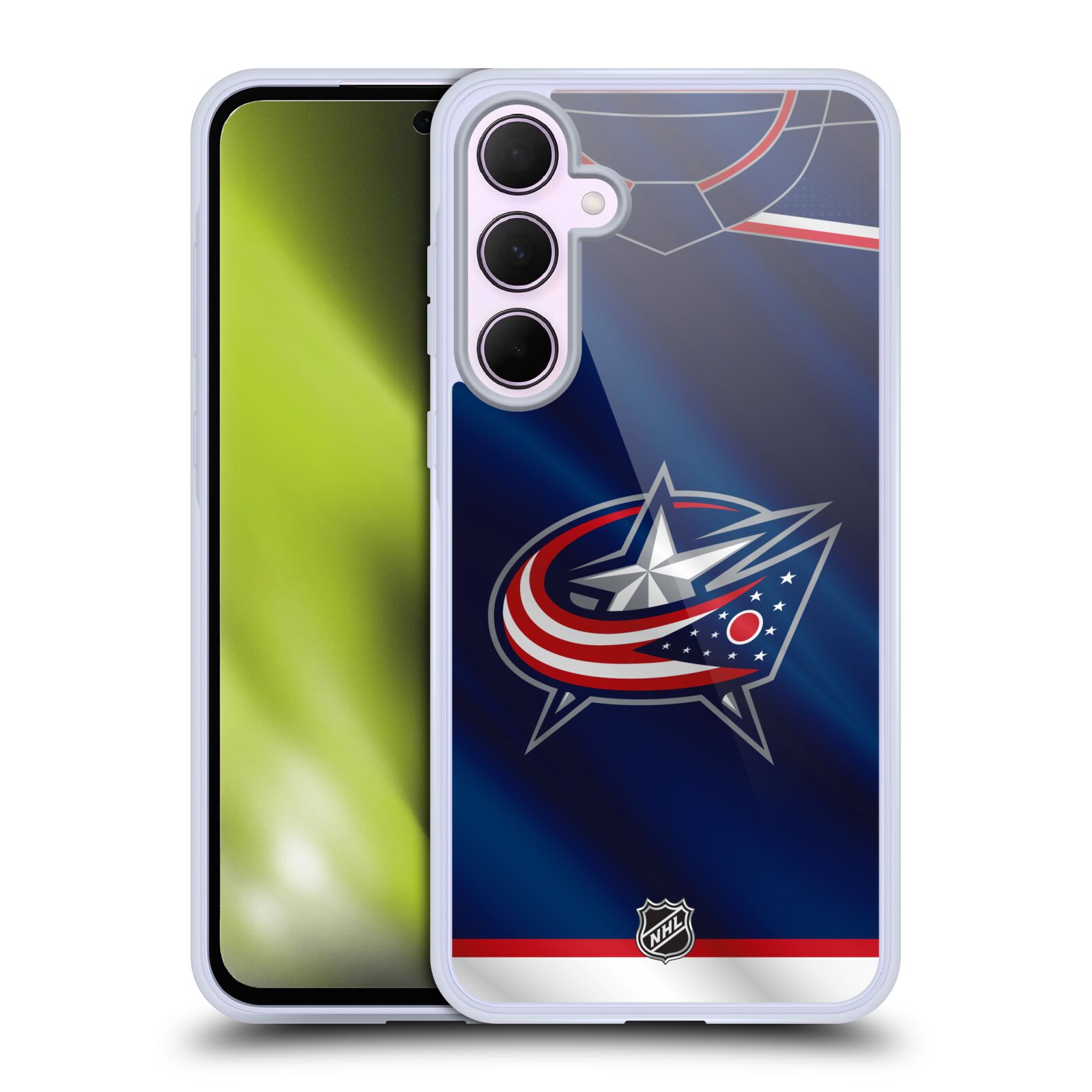 Silikonové lesklé pouzdro na mobil Samsung Galaxy A35 5G - NHL - Dres Columbus Blue Jackets (Lesklý silikonový kryt, obal, pouzdro na mobilní telefon Samsung Galaxy A35 5G s licencovaným motivem NHL - Dres Columbus Blue Jackets)