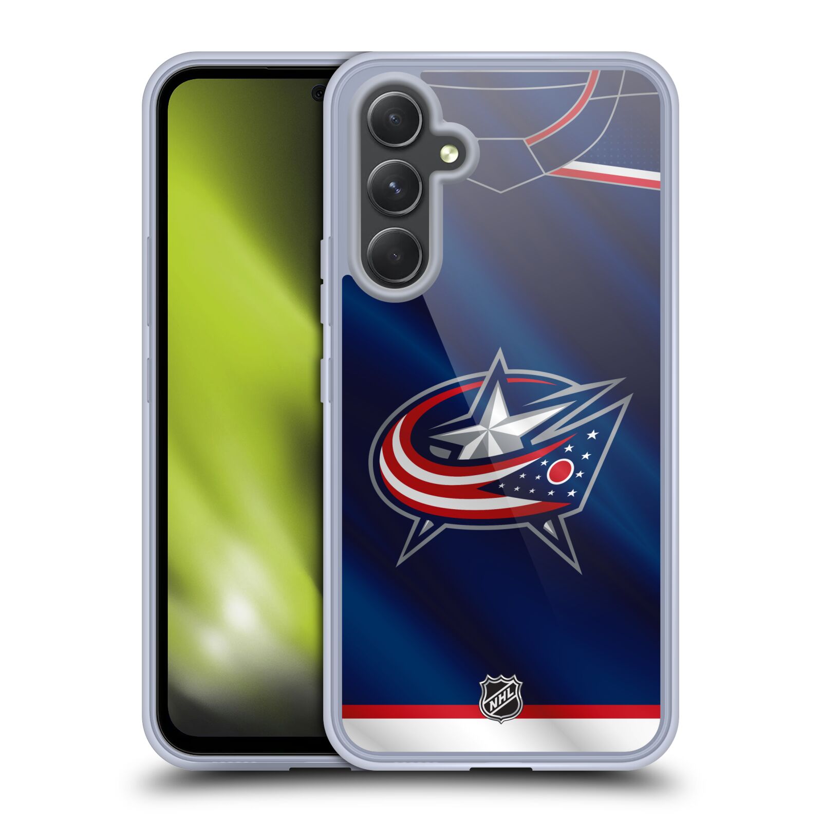 Silikonové pouzdro na mobil Samsung Galaxy A54 5G - NHL - Dres Columbus Blue Jackets (Silikonový kryt, obal, pouzdro na mobilní telefon Samsung Galaxy A54 5G s licencovaným motivem NHL - Dres Columbus Blue Jackets)