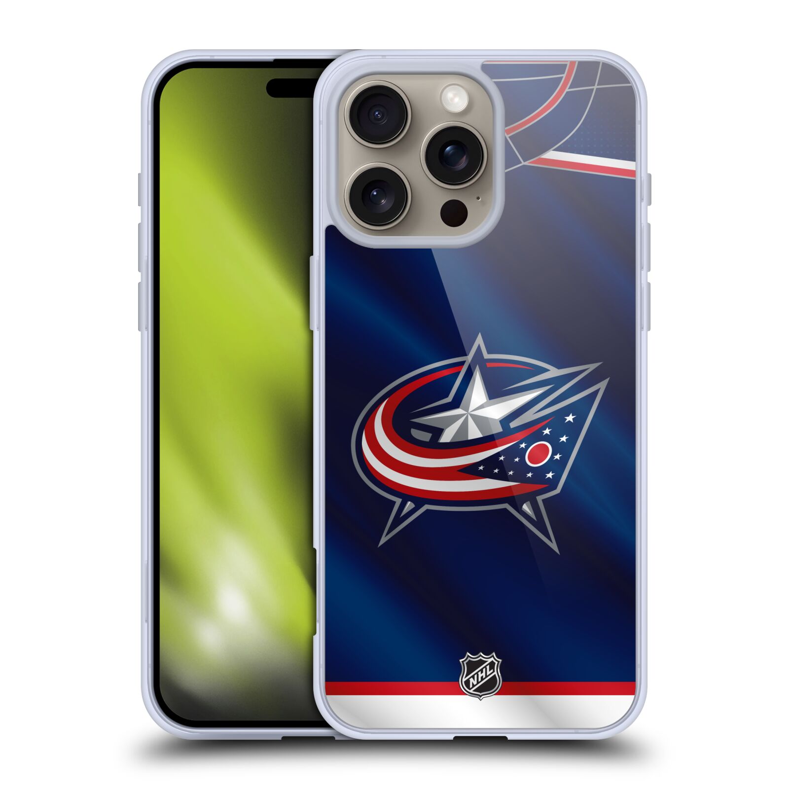 Silikonové lesklé pouzdro Apple iPhone 16 Pro Max - NHL - Dres Columbus Blue Jackets (Lesklý silikonový kryt, obal, pouzdro na mobilní telefon Apple iPhone 16 Pro Max s licencovaným motivem NHL - Dres Columbus Blue Jackets)