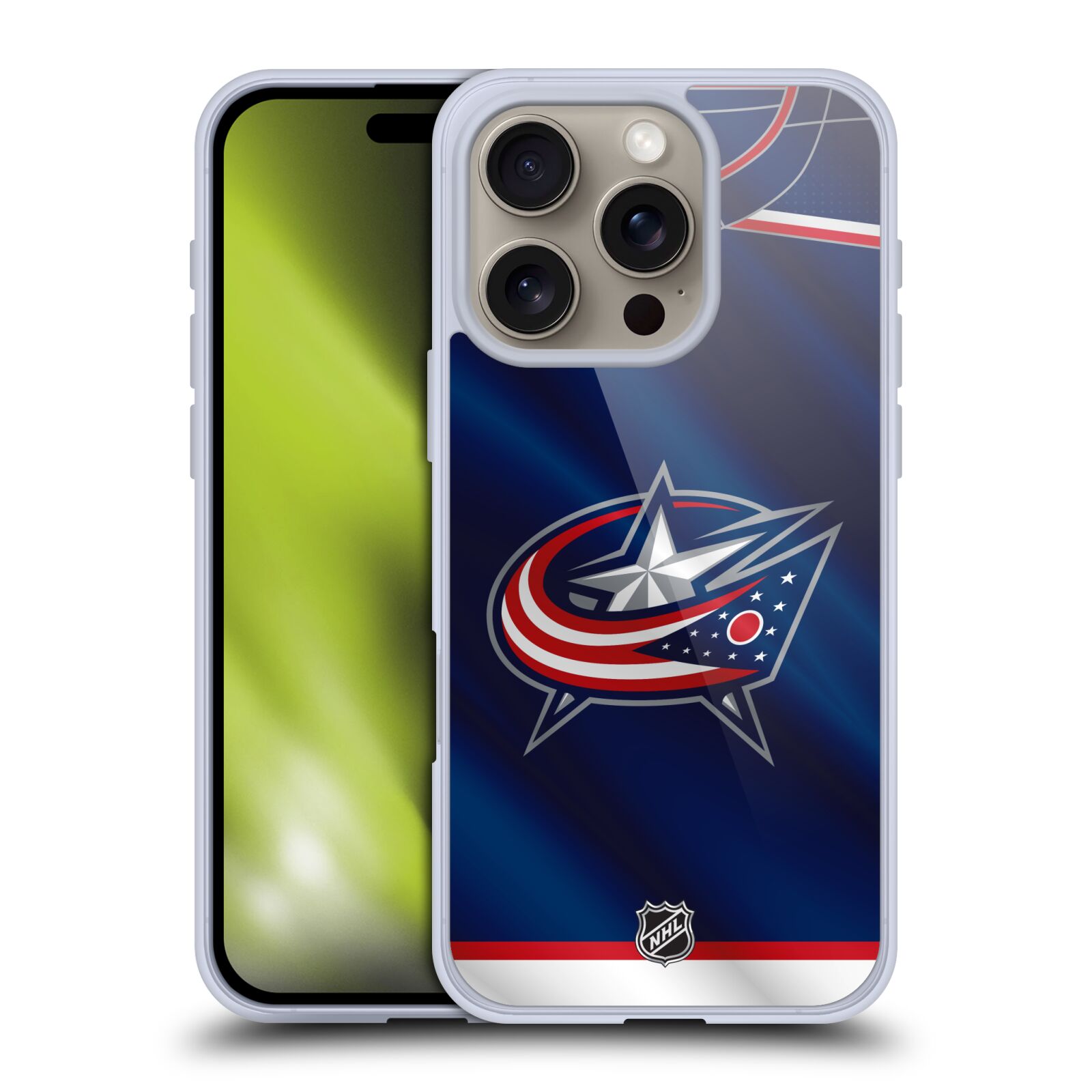 Silikonové lesklé pouzdro Apple iPhone 16 Pro - NHL - Dres Columbus Blue Jackets (Lesklý silikonový kryt, obal, pouzdro na mobilní telefon Apple iPhone 16 Pro s licencovaným motivem NHL - Dres Columbus Blue Jackets)