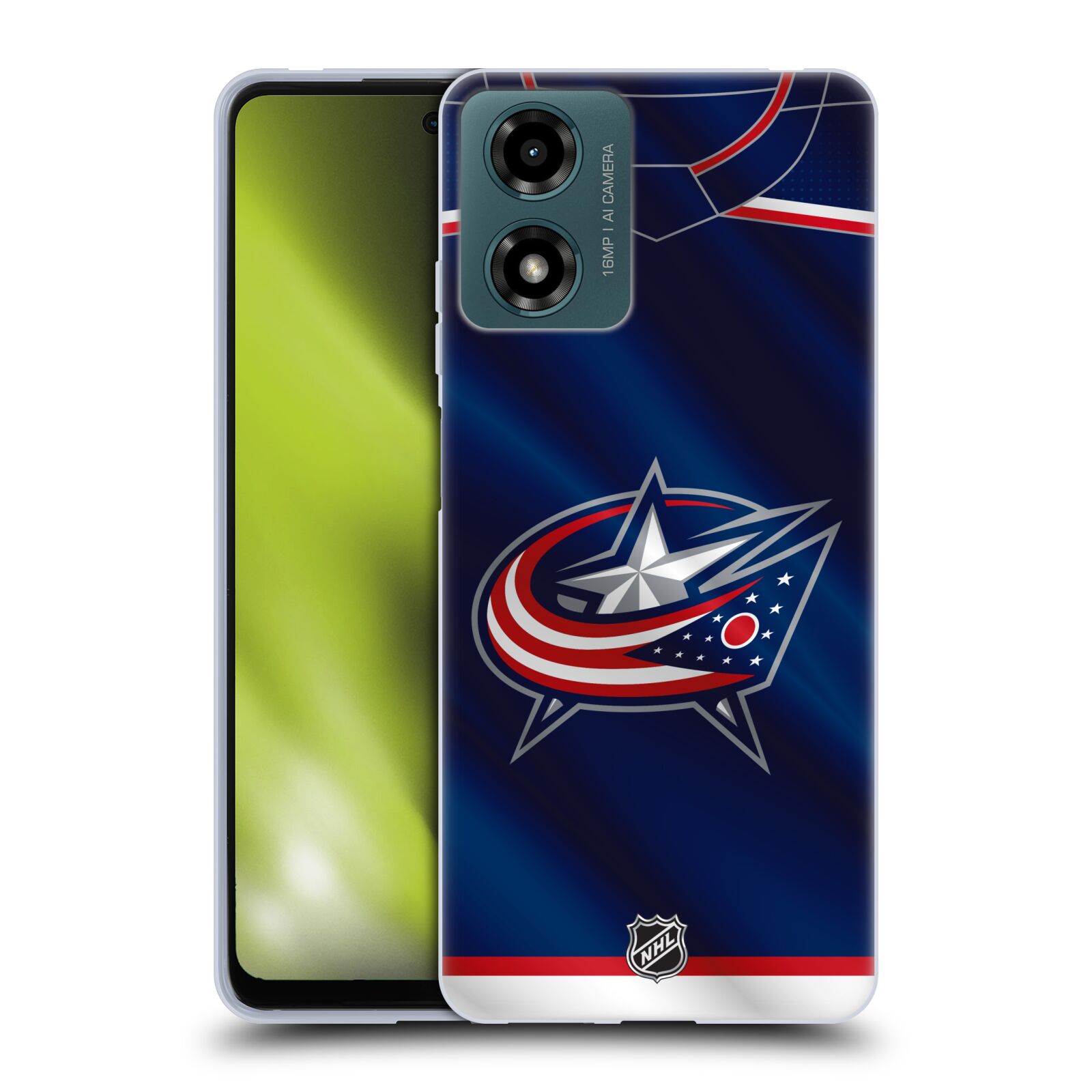 Silikonové pouzdro na mobil Motorola Moto G04 / G24 - NHL - Dres Columbus Blue Jackets (Silikonový kryt, obal, pouzdro na mobilní telefon Motorola Moto G04 / G24 s licencovaným motivem NHL - Dres Columbus Blue Jackets)