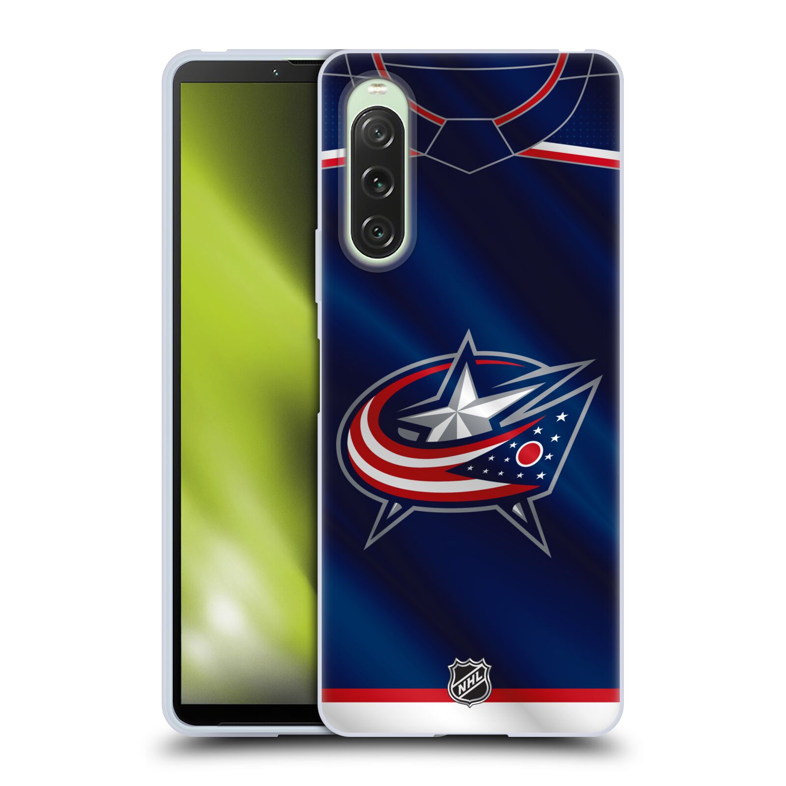 Silikonové pouzdro na mobil Sony Xperia 10 V - NHL - Dres Columbus Blue Jackets (Silikonový kryt, obal, pouzdro na mobilní telefon Sony Xperia 10 V s licencovaným motivem NHL - Dres Columbus Blue Jackets)