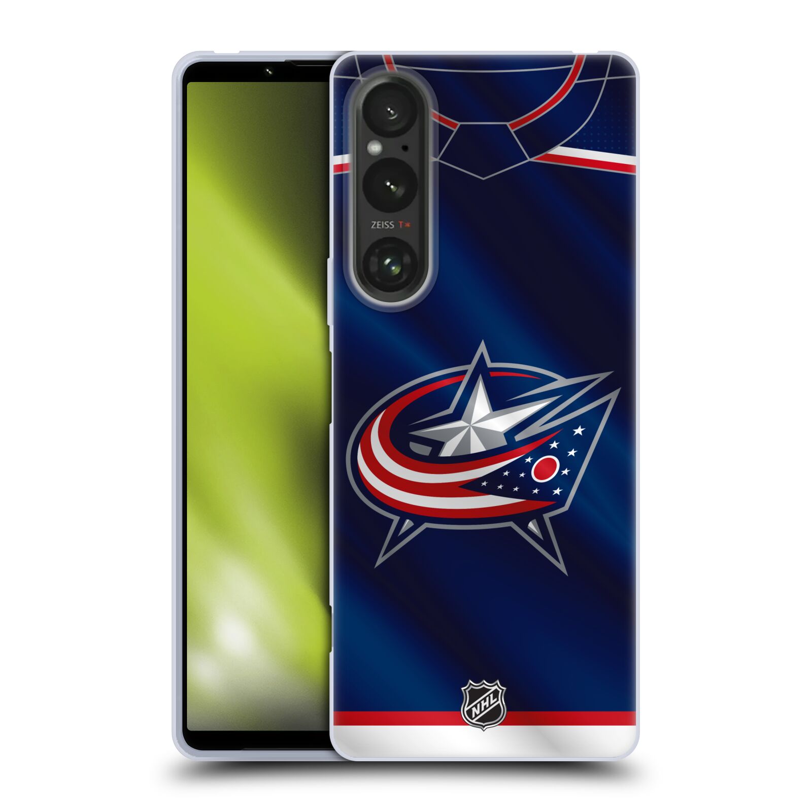 Silikonové pouzdro na mobil Sony Xperia 1 V - NHL - Dres Columbus Blue Jackets (Silikonový kryt, obal, pouzdro na mobilní telefon Sony Xperia 1 V s licencovaným motivem NHL - Dres Columbus Blue Jackets)