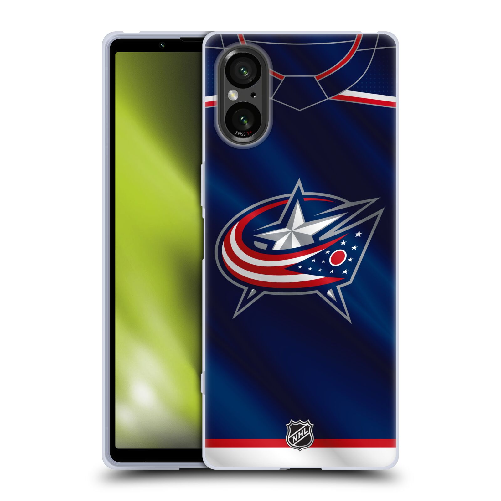 Silikonové pouzdro na mobil Sony Xperia 5 V - NHL - Dres Columbus Blue Jackets (Silikonový kryt, obal, pouzdro na mobilní telefon Sony Xperia 5 V s licencovaným motivem NHL - Dres Columbus Blue Jackets)