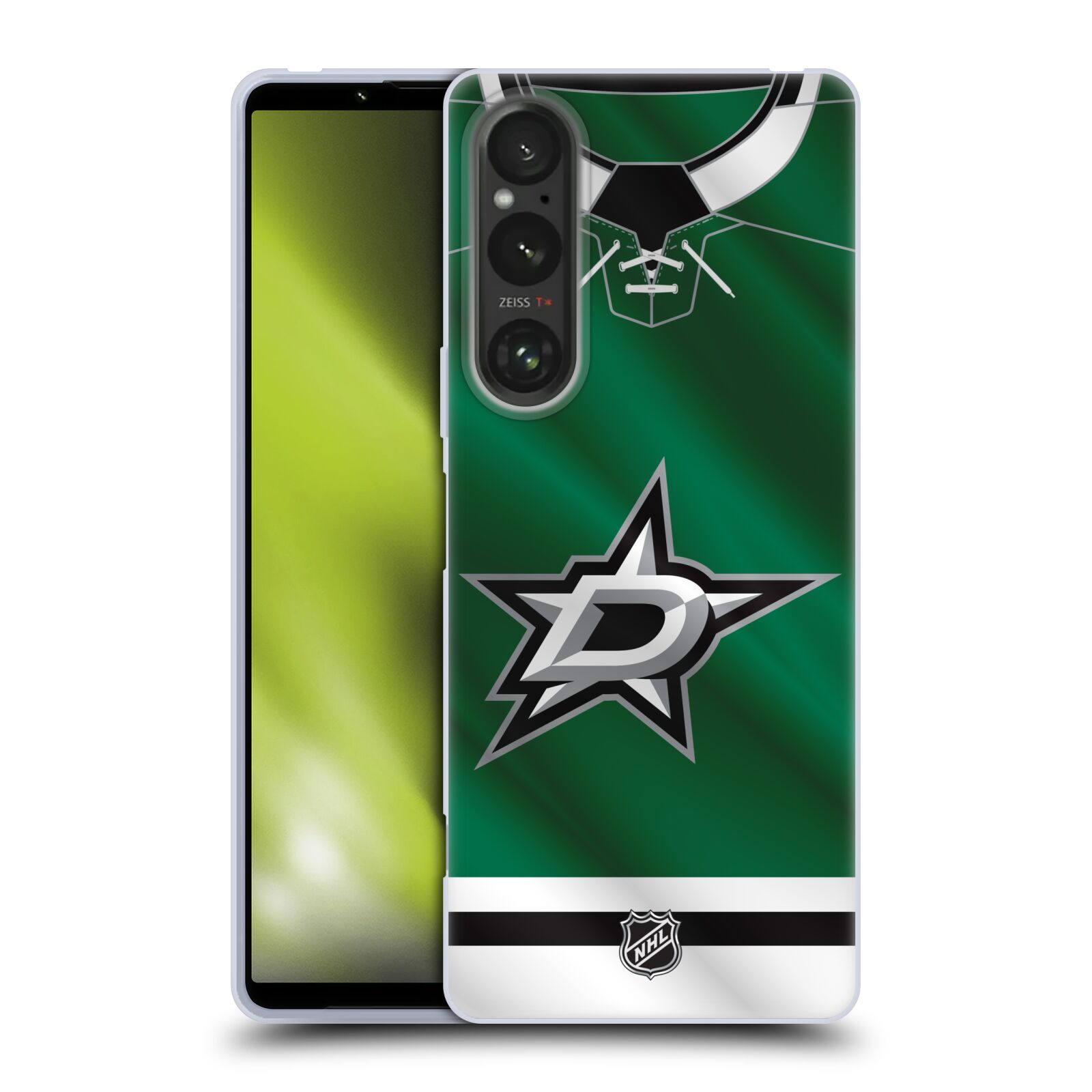 Silikonové pouzdro na mobil Sony Xperia 1 V - NHL - Dres Dallas Stars (Silikonový kryt, obal, pouzdro na mobilní telefon Sony Xperia 1 V s licencovaným motivem NHL - Dres Dallas Stars)