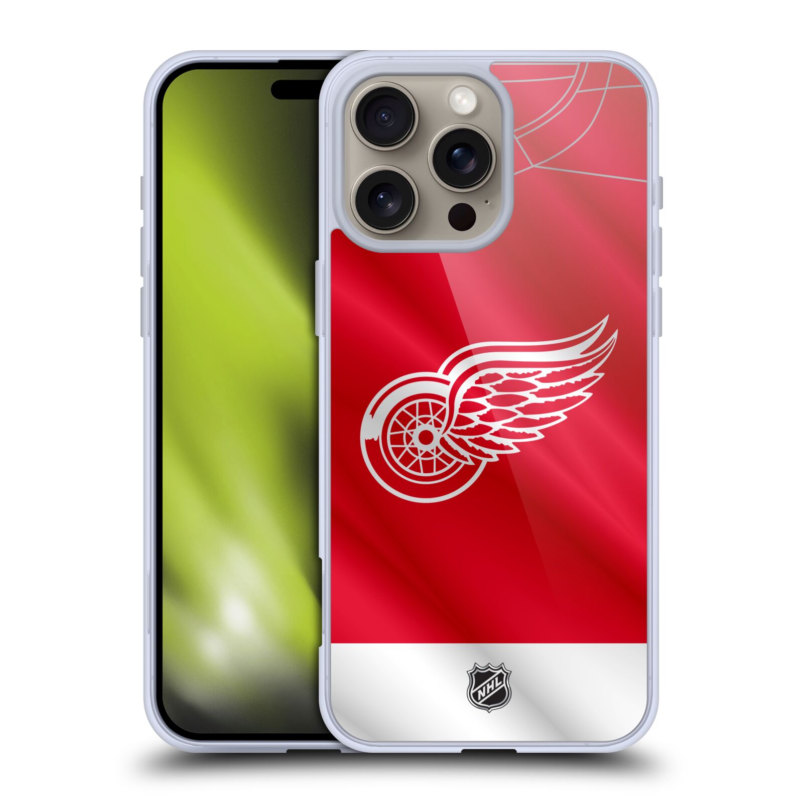 Silikonové lesklé pouzdro Apple iPhone 16 Pro Max - NHL - Dres Detroit Red Wings (Lesklý silikonový kryt, obal, pouzdro na mobilní telefon Apple iPhone 16 Pro Max s licencovaným motivem NHL - Dres Detroit Red Wings)