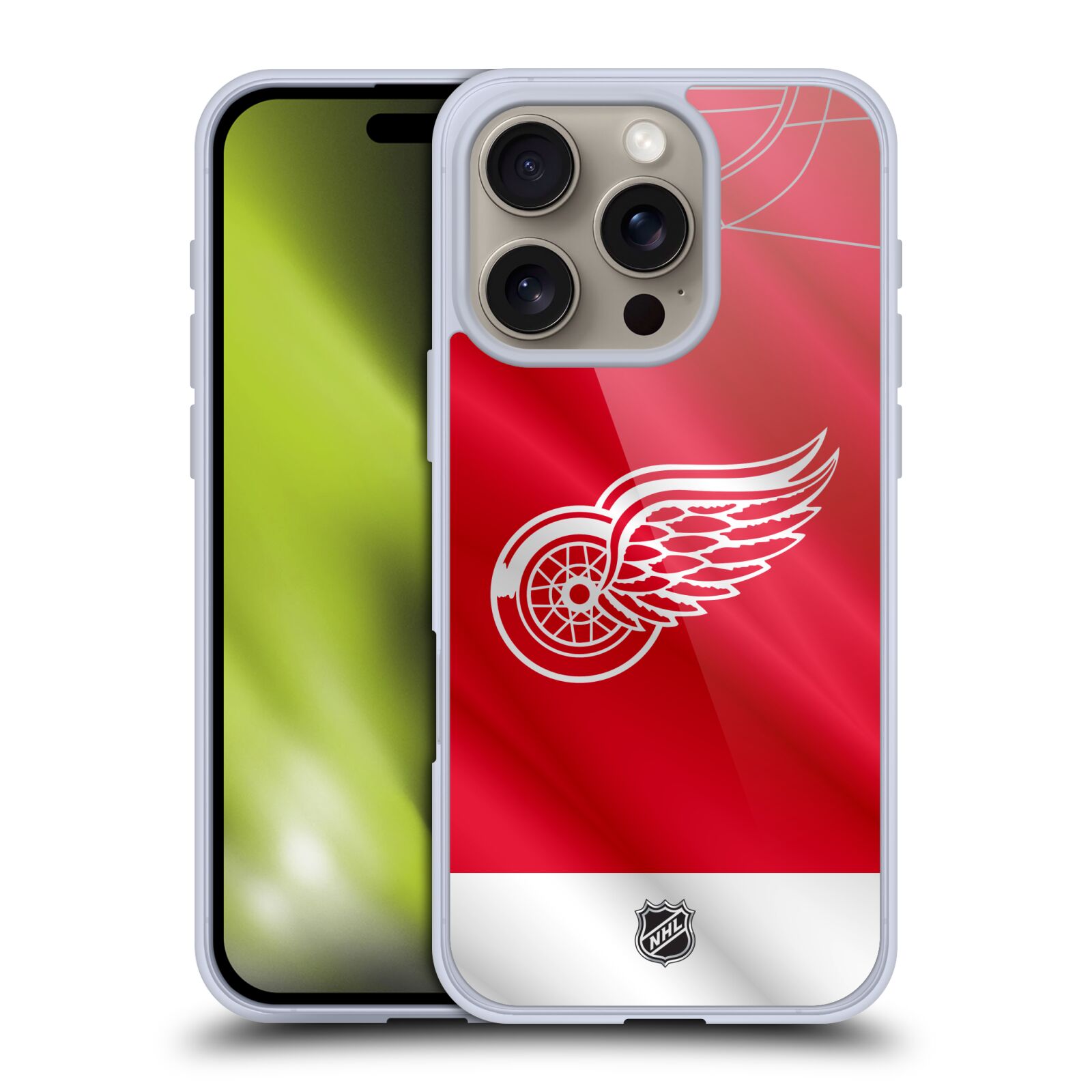 Silikonové lesklé pouzdro Apple iPhone 16 Pro - NHL - Dres Detroit Red Wings (Lesklý silikonový kryt, obal, pouzdro na mobilní telefon Apple iPhone 16 Pro s licencovaným motivem NHL - Dres Detroit Red Wings)