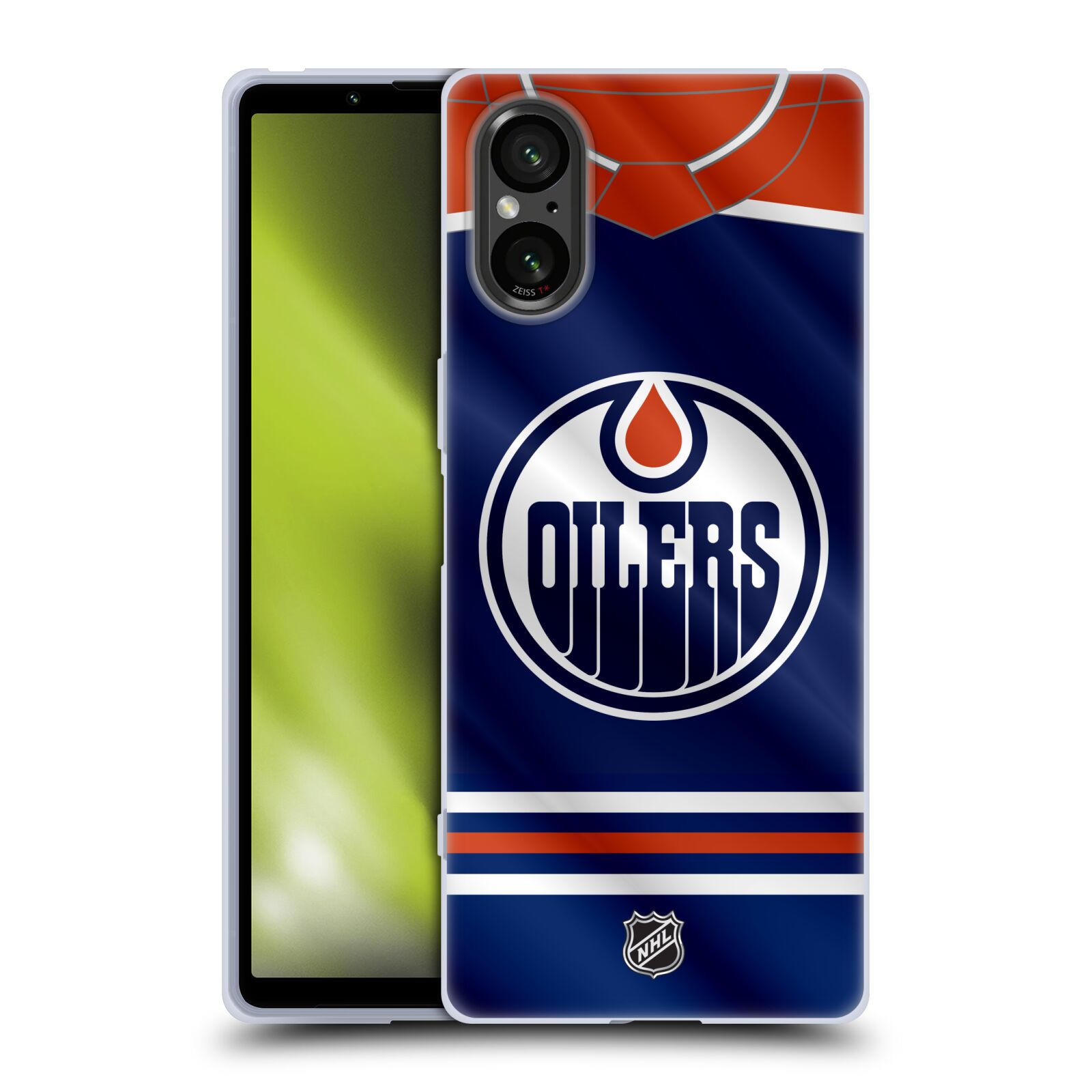 Silikonové pouzdro - Sony Xperia 5 V - NHL - Dres Edmonton Oilers (Silikonový kryt, obal, pouzdro na mobilní telefon Sony Xperia 5 V s licencovaným motivem NHL - Dres Edmonton Oilers)