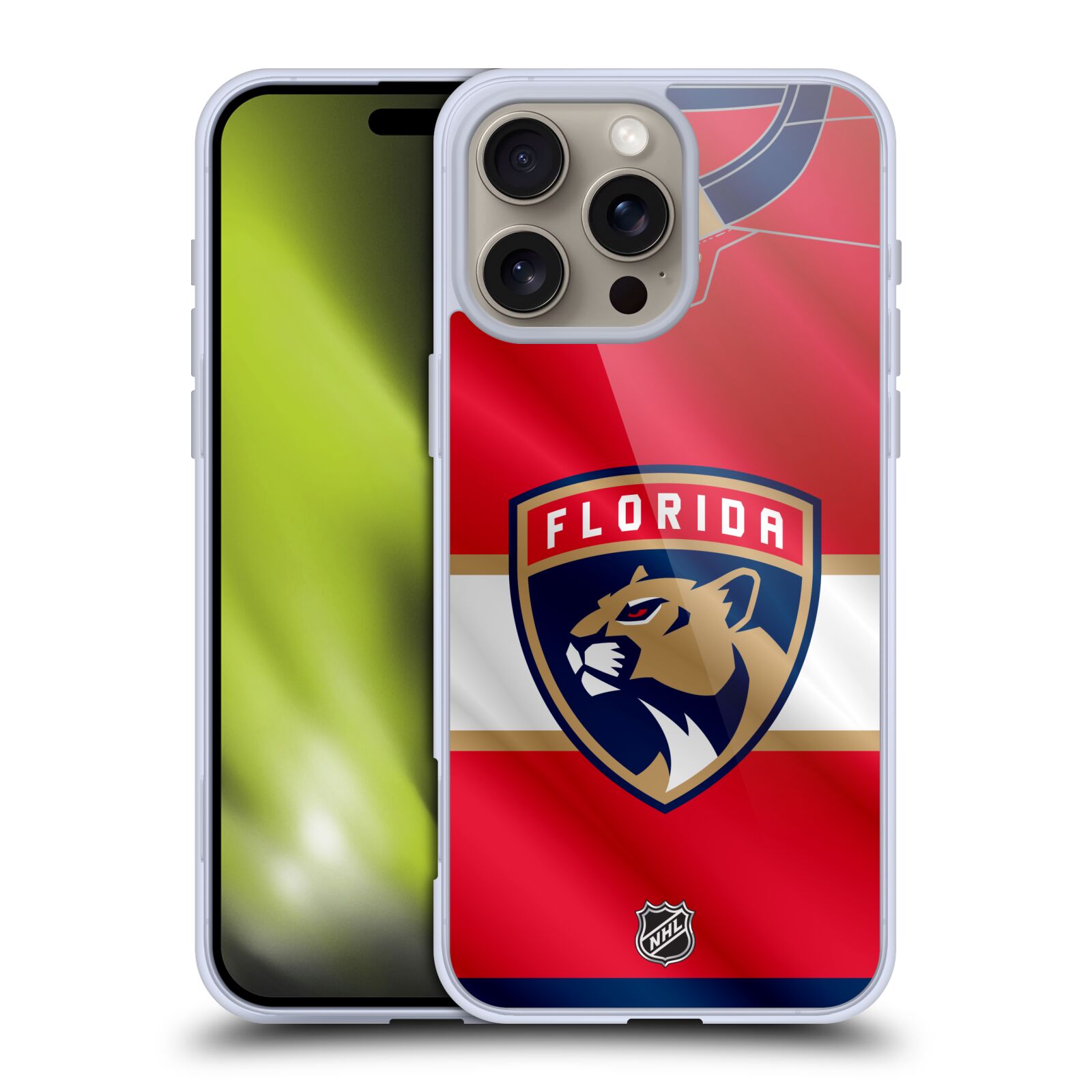 Silikonové lesklé pouzdro Apple iPhone 16 Pro Max - NHL - Dres Florida Panthers (Lesklý silikonový kryt, obal, pouzdro na mobilní telefon Apple iPhone 16 Pro Max s licencovaným motivem NHL - Dres Florida Panthers)