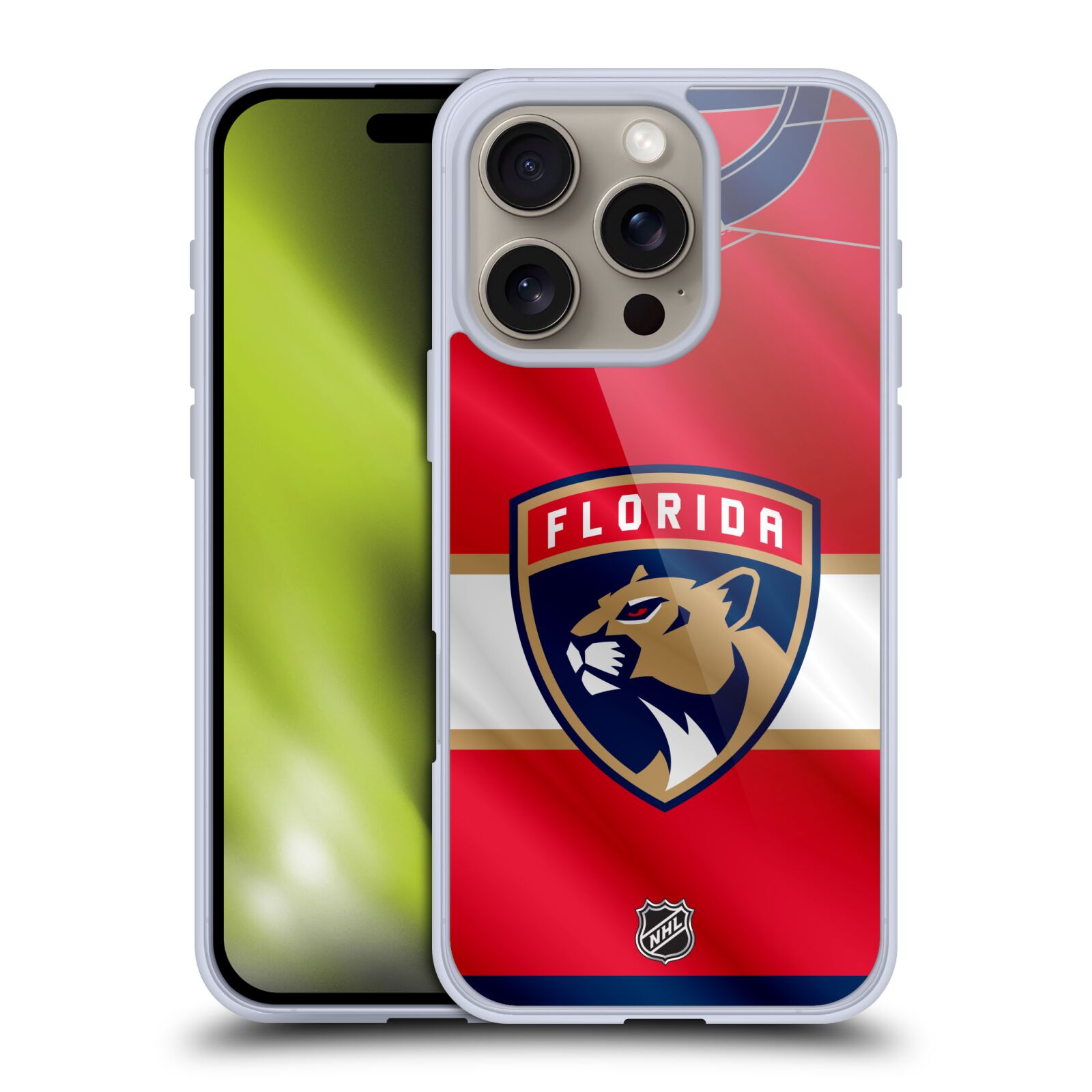 Silikonové lesklé pouzdro Apple iPhone 16 Pro - NHL - Dres Florida Panthers (Lesklý silikonový kryt, obal, pouzdro na mobilní telefon Apple iPhone 16 Pro s licencovaným motivem NHL - Dres Florida Panthers)