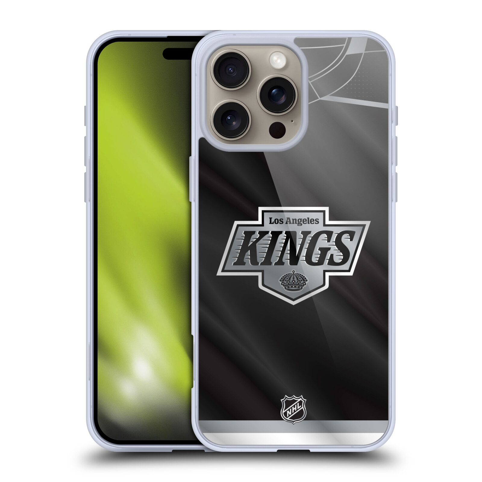 Silikonové lesklé pouzdro Apple iPhone 16 Pro Max - NHL - Dres Los Angeles Kings (Lesklý silikonový kryt, obal, pouzdro na mobilní telefon Apple iPhone 16 Pro Max s licencovaným motivem NHL - Dres Los Angeles Kings)