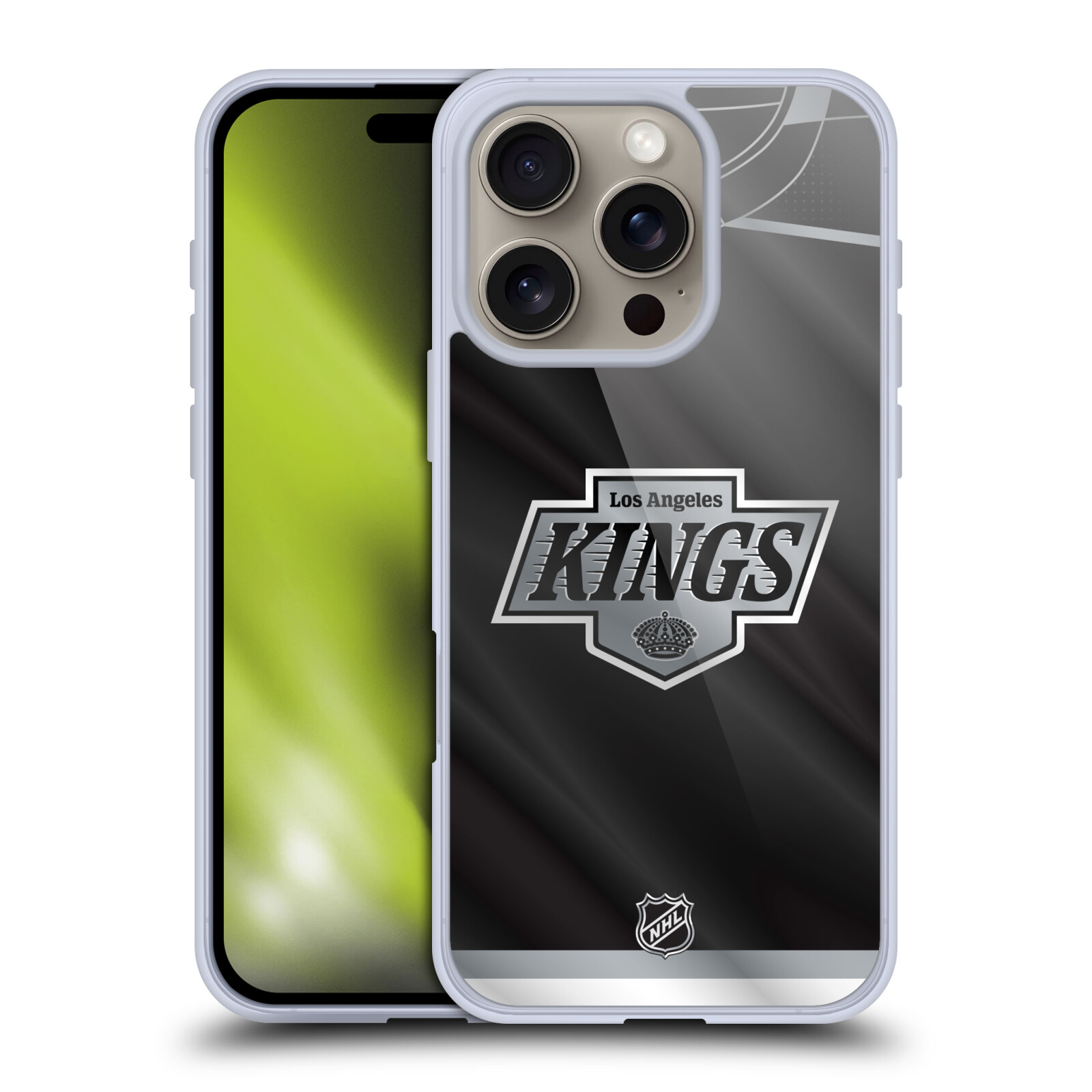 Silikonové lesklé pouzdro Apple iPhone 16 Pro - NHL - Dres Los Angeles Kings (Lesklý silikonový kryt, obal, pouzdro na mobilní telefon Apple iPhone 16 Pro s licencovaným motivem NHL - Dres Los Angeles Kings)