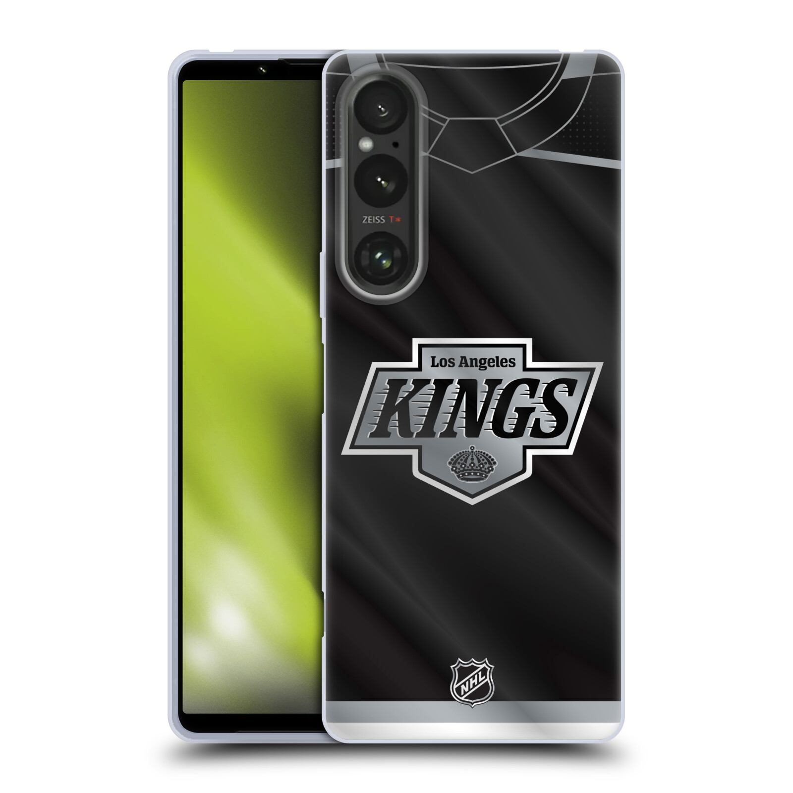 Silikonové pouzdro - Sony Xperia 1 V - NHL - Dres Los Angeles Kings (Silikonový kryt, obal, pouzdro na mobilní telefon Sony Xperia 1 V s licencovaným motivem NHL - Dres Los Angeles Kings)