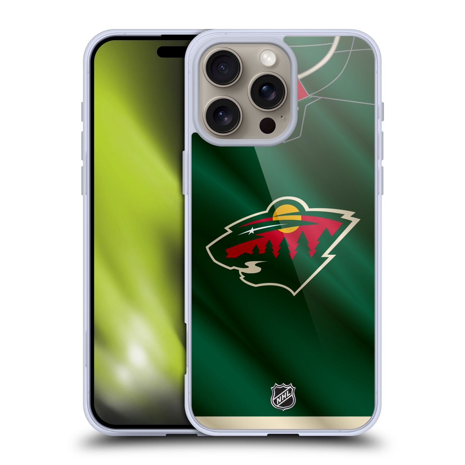 Silikonové lesklé pouzdro Apple iPhone 16 Pro Max - NHL - Dres Minnesota Wild (Lesklý silikonový kryt, obal, pouzdro na mobilní telefon Apple iPhone 16 Pro Max s licencovaným motivem NHL - Dres Minnesota Wild)