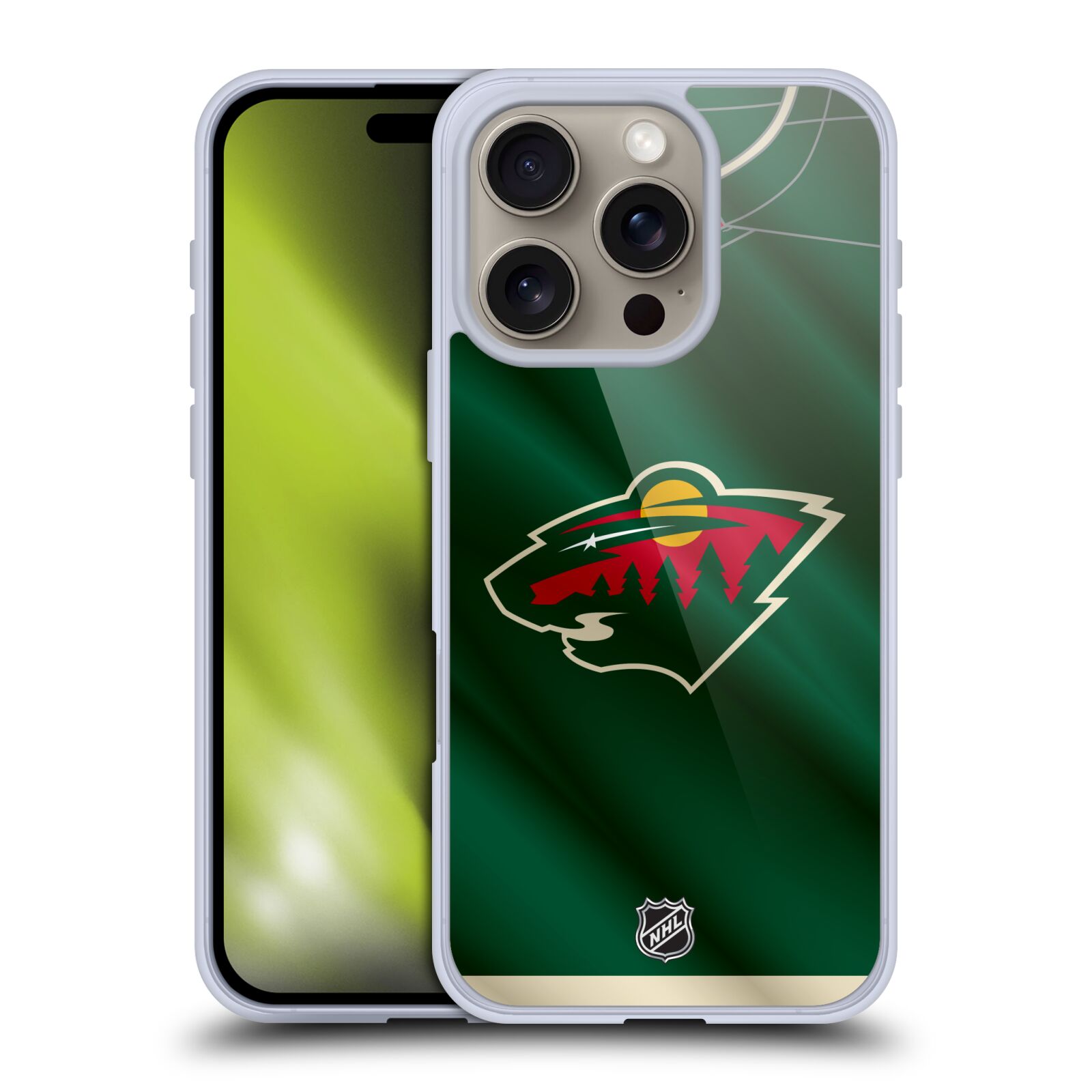 Silikonové lesklé pouzdro Apple iPhone 16 Pro - NHL - Dres Minnesota Wild (Lesklý silikonový kryt, obal, pouzdro na mobilní telefon Apple iPhone 16 Pro s licencovaným motivem NHL - Dres Minnesota Wild)