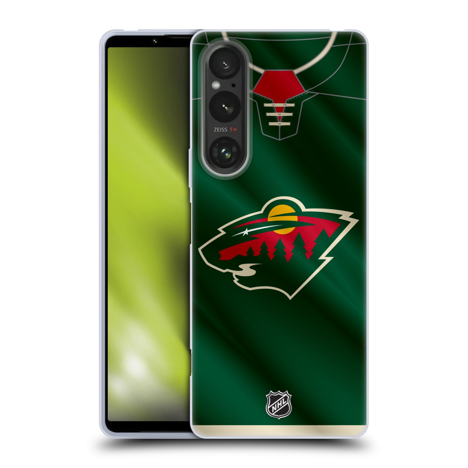 Silikonové pouzdro na mobil Sony Xperia 1 V - NHL - Dres Minnesota Wild (Silikonový kryt, obal, pouzdro na mobilní telefon Sony Xperia 1 V s licencovaným motivem NHL - Dres Minnesota Wild)