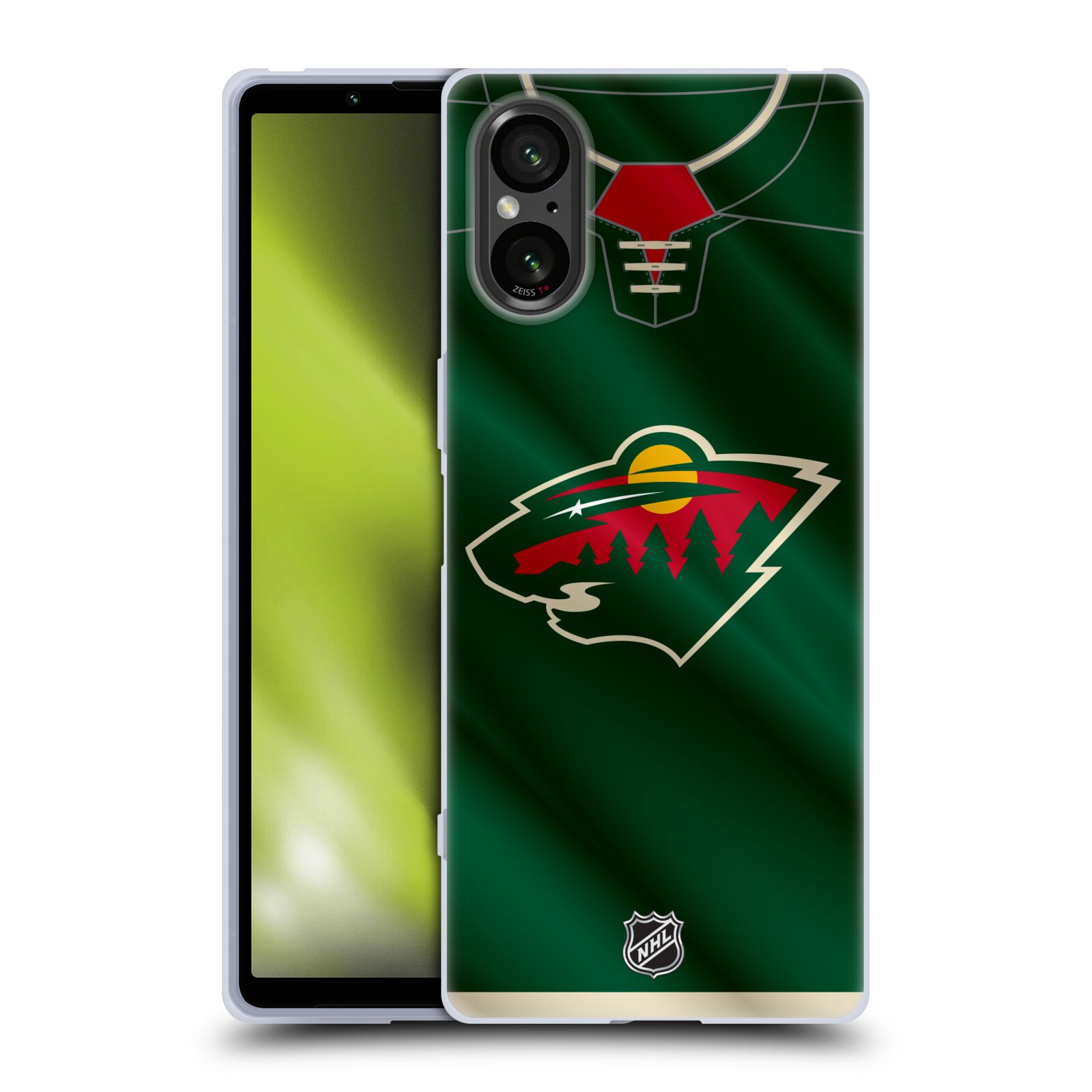 Silikonové pouzdro - Sony Xperia 5 V - NHL - Dres Minnesota Wild (Silikonový kryt, obal, pouzdro na mobilní telefon Sony Xperia 5 V s licencovaným motivem NHL - Dres Minnesota Wild)