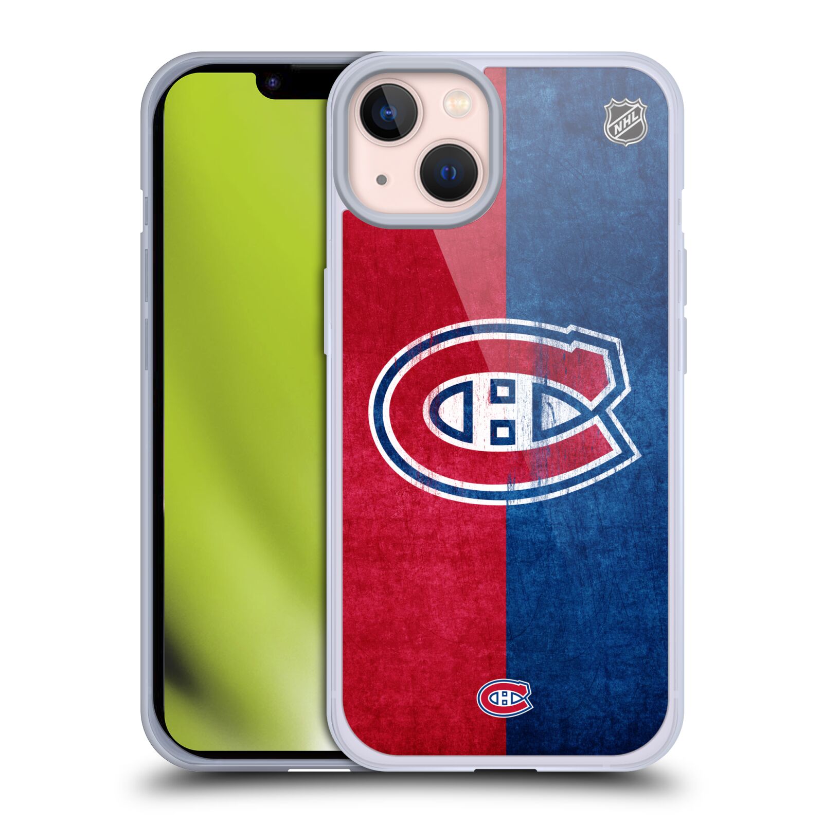 Silikonové pouzdro na mobil Apple iPhone 13 - NHL - Půlené logo Montreal Canadiens (Silikonový kryt, obal, pouzdro na mobilní telefon Apple iPhone 13 s licencovaným motivem NHL - Půlené logo Montreal Canadiens)