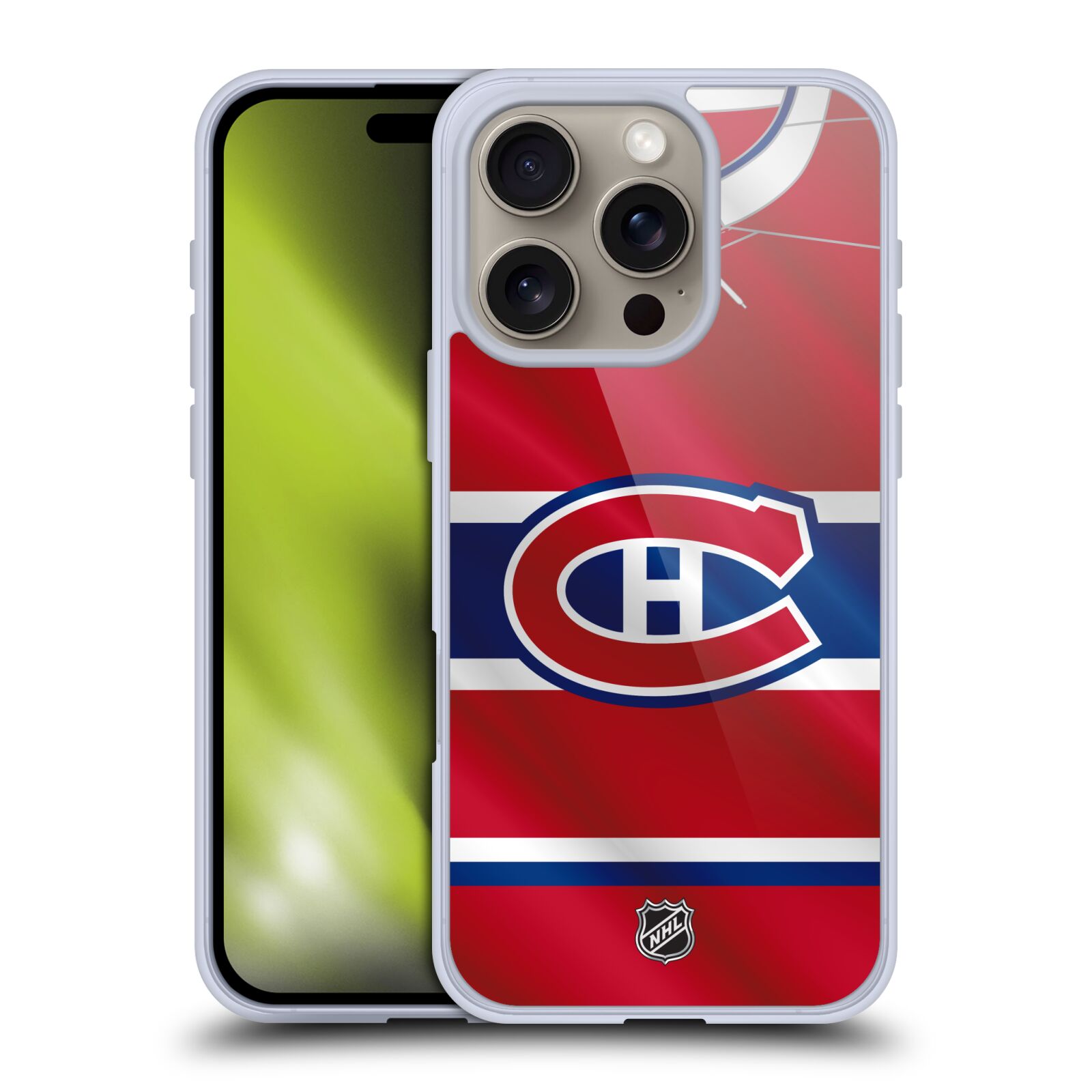 Silikonové lesklé pouzdro Apple iPhone 16 Pro - NHL - Dres Montreal Canadiens (Lesklý silikonový kryt, obal, pouzdro na mobilní telefon Apple iPhone 16 Pro s licencovaným motivem NHL - Dres Montreal Canadiens)