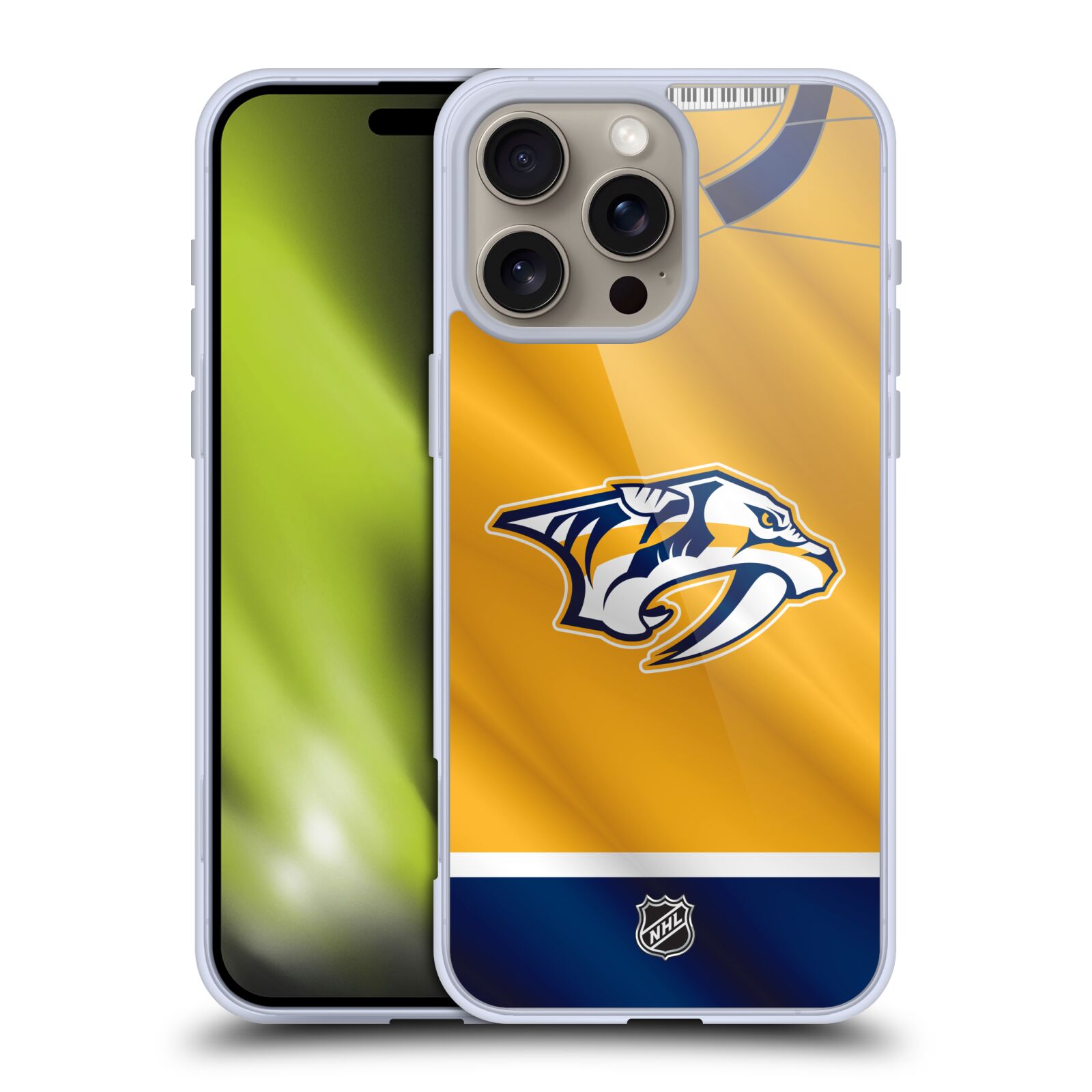 Silikonové lesklé pouzdro Apple iPhone 16 Pro Max - NHL - Dres Nashville Predators (Lesklý silikonový kryt, obal, pouzdro na mobilní telefon Apple iPhone 16 Pro Max s licencovaným motivem NHL - Dres Nashville Predators)