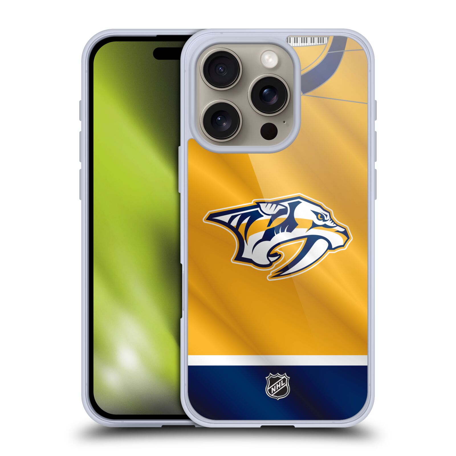 Silikonové lesklé pouzdro Apple iPhone 16 Pro - NHL - Dres Nashville Predators (Lesklý silikonový kryt, obal, pouzdro na mobilní telefon Apple iPhone 16 Pro s licencovaným motivem NHL - Dres Nashville Predators)