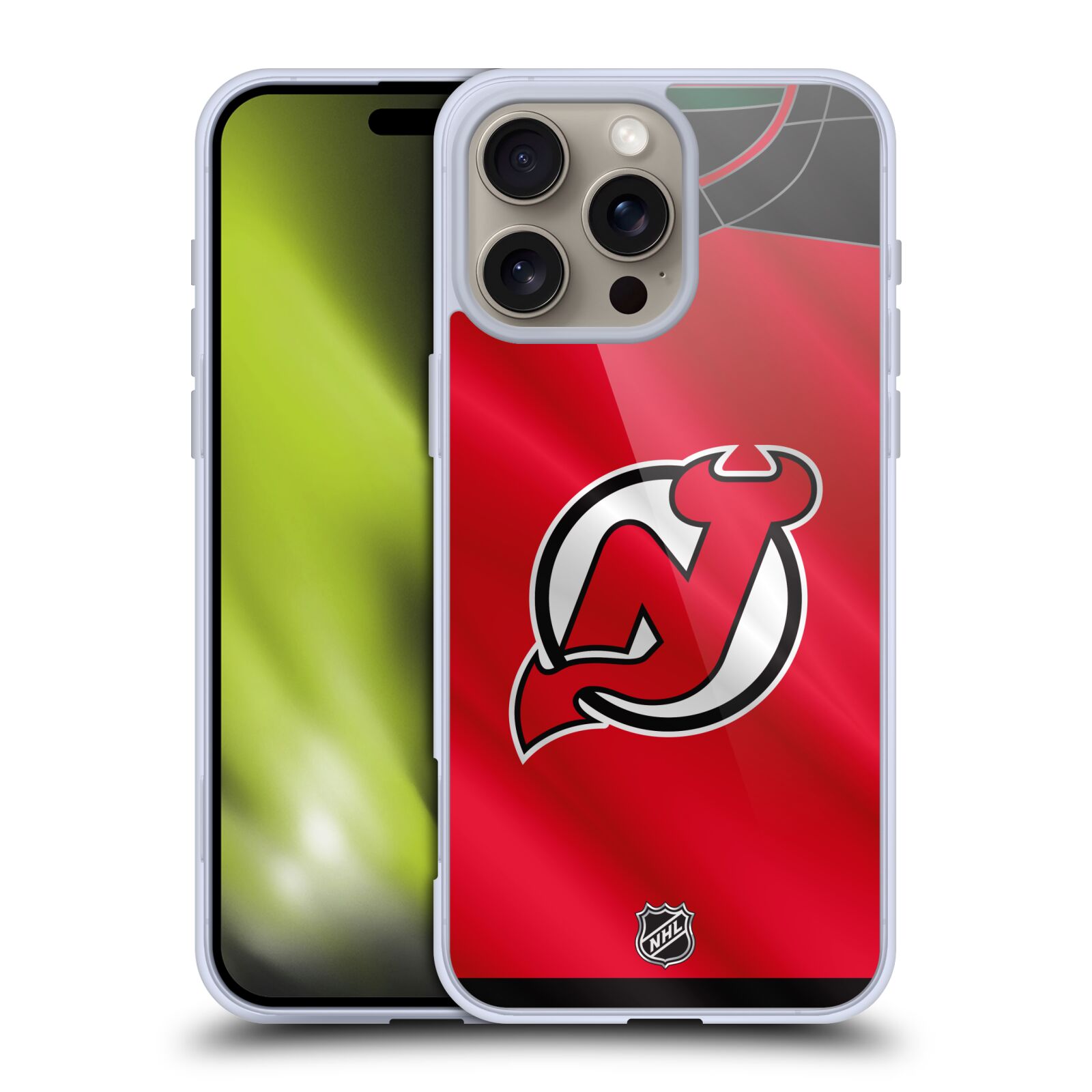 Silikonové lesklé pouzdro Apple iPhone 16 Pro Max - NHL - Dres New Jersey Devils (Lesklý silikonový kryt, obal, pouzdro na mobilní telefon Apple iPhone 16 Pro Max s licencovaným motivem NHL - Dres New Jersey Devils)