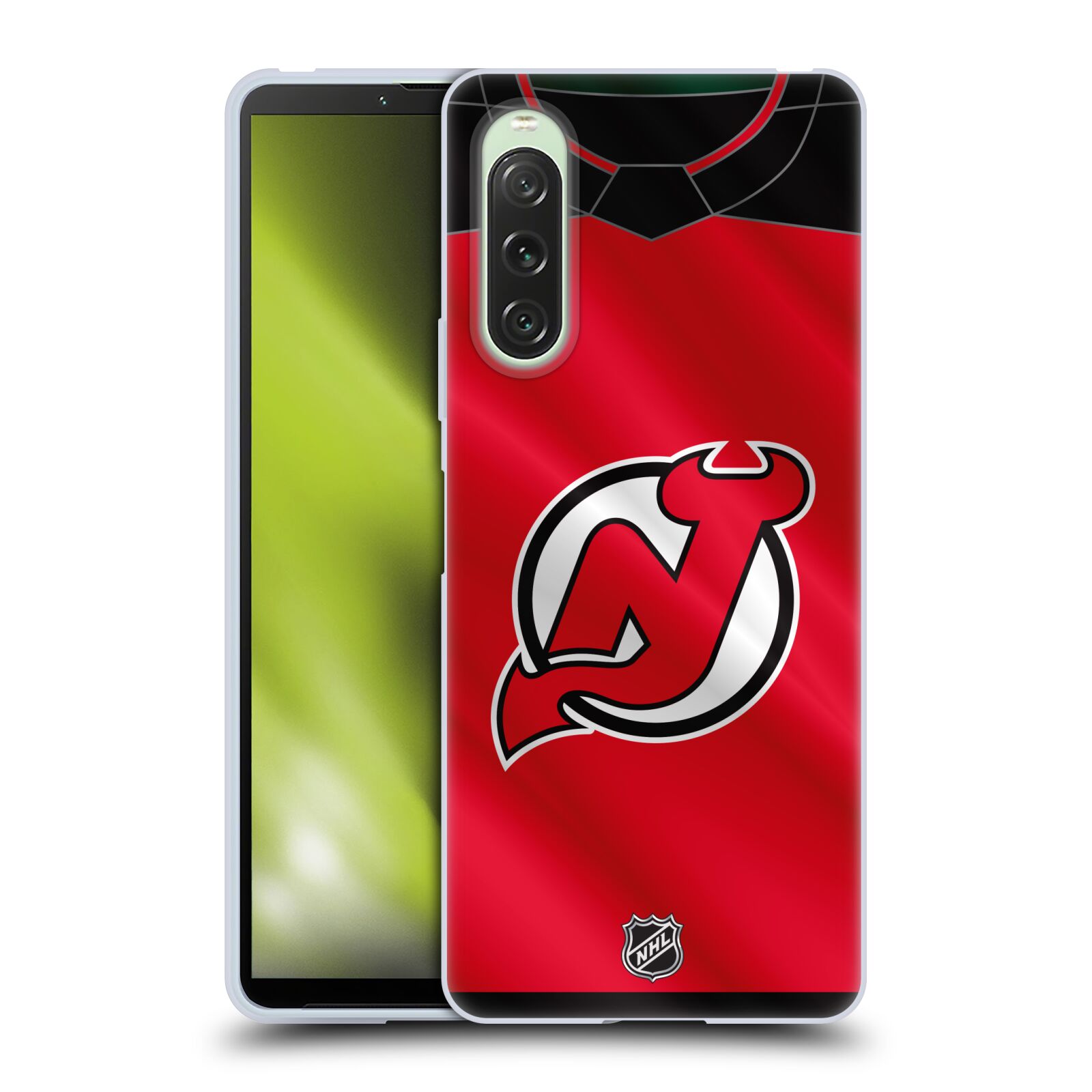 Silikonové pouzdro - Sony Xperia 10 V - NHL - Dres New Jersey Devils (Silikonový kryt, obal, pouzdro na mobilní telefon Sony Xperia 10 V s licencovaným motivem NHL - Dres New Jersey Devils)