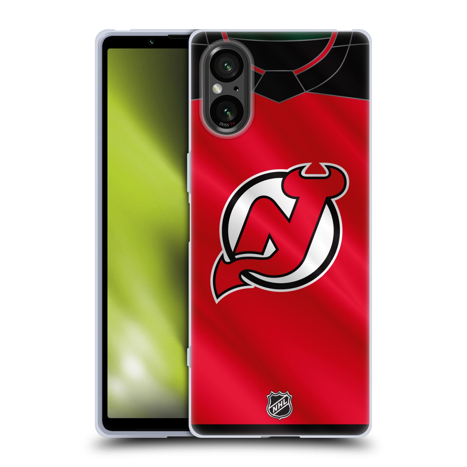 Silikonové pouzdro - Sony Xperia 5 V - NHL - Dres New Jersey Devils (Silikonový kryt, obal, pouzdro na mobilní telefon Sony Xperia 5 V s licencovaným motivem NHL - Dres New Jersey Devils)