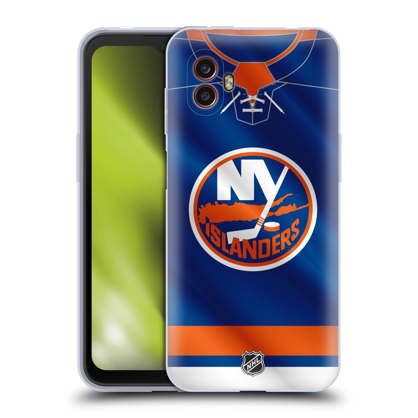 Silikonové pouzdro - Samsung Galaxy Xcover 6 Pro - NHL - Dres New York Islanders (Silikonový kryt, obal, pouzdro na mobilní telefon Samsung Galaxy Xcover 6 Pro s licencovaným motivem NHL - Dres New York Islanders)