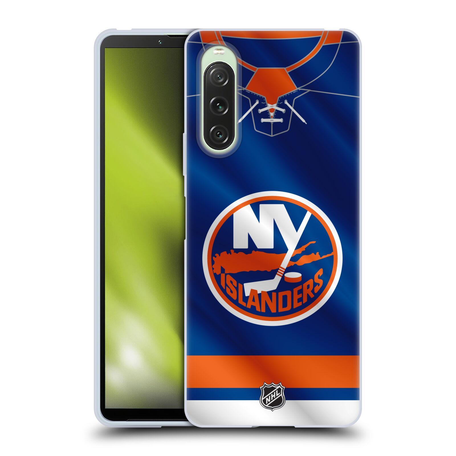 Silikonové pouzdro - Sony Xperia 10 V - NHL - Dres New York Islanders (Silikonový kryt, obal, pouzdro na mobilní telefon Sony Xperia 10 V s licencovaným motivem NHL - Dres New York Islanders)