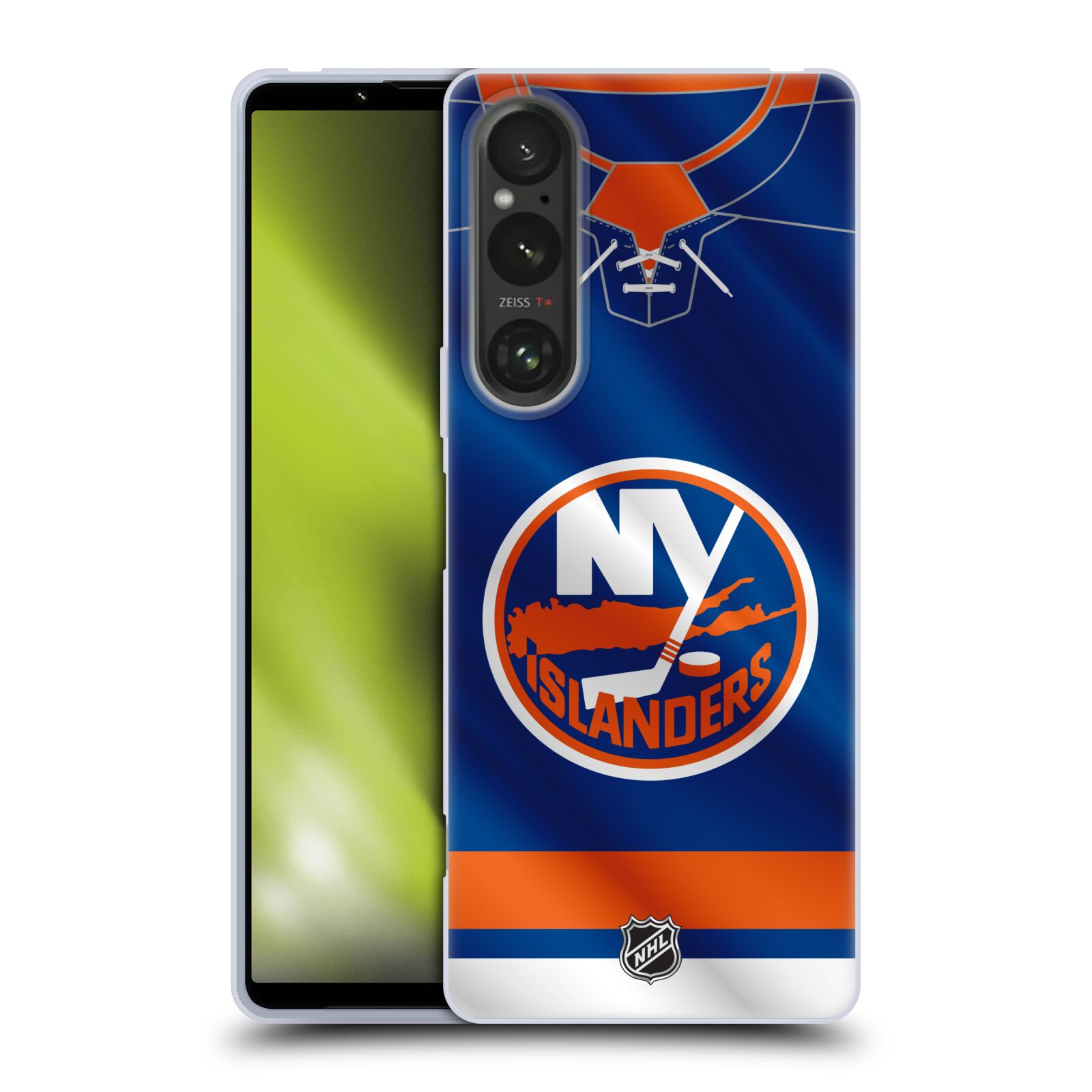 Silikonové pouzdro - Sony Xperia 1 V - NHL - Dres New York Islanders (Silikonový kryt, obal, pouzdro na mobilní telefon Sony Xperia 1 V s licencovaným motivem NHL - Dres New York Islanders)