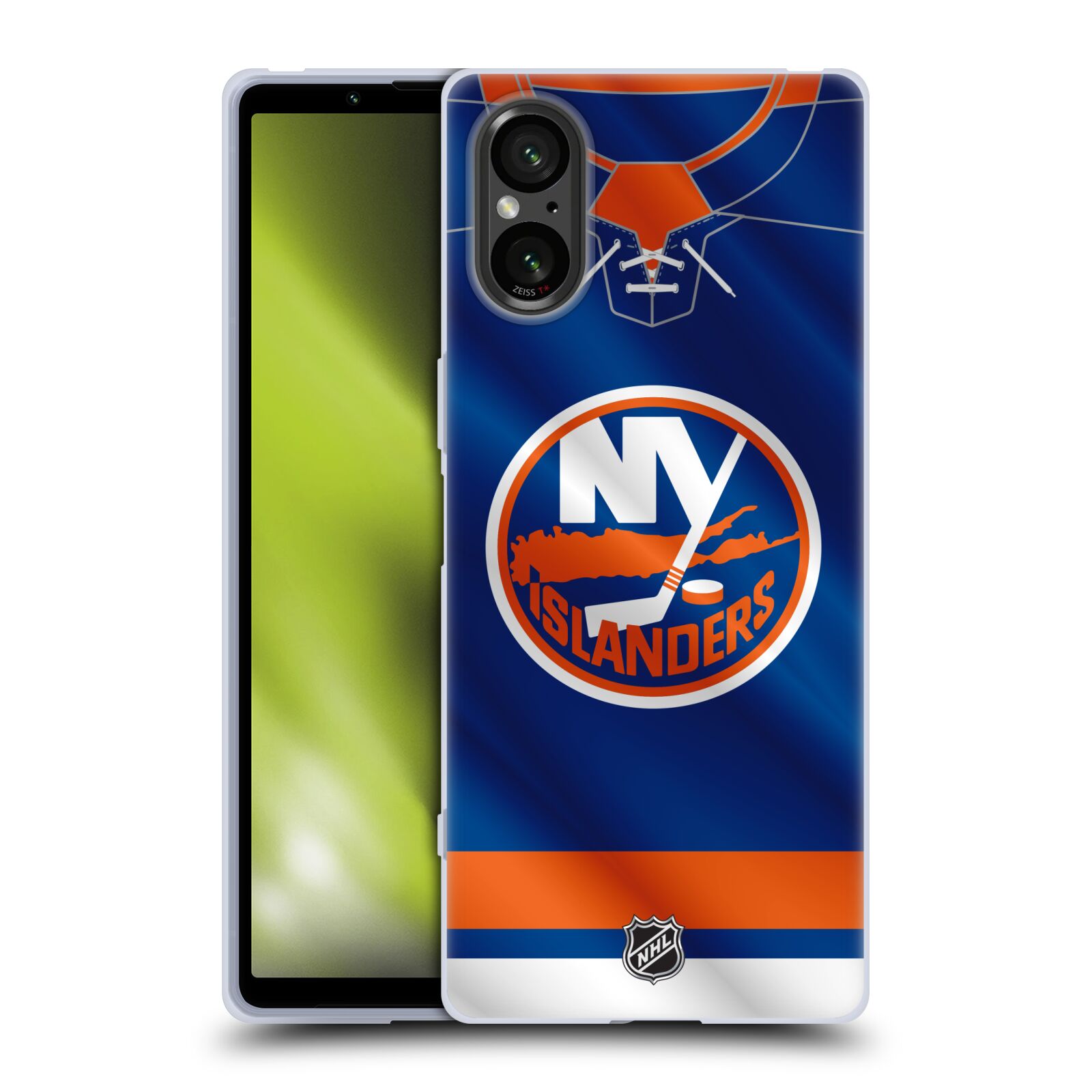 Silikonové pouzdro - Sony Xperia 5 V - NHL - Dres New York Islanders (Silikonový kryt, obal, pouzdro na mobilní telefon Sony Xperia 5 V s licencovaným motivem NHL - Dres New York Islanders)